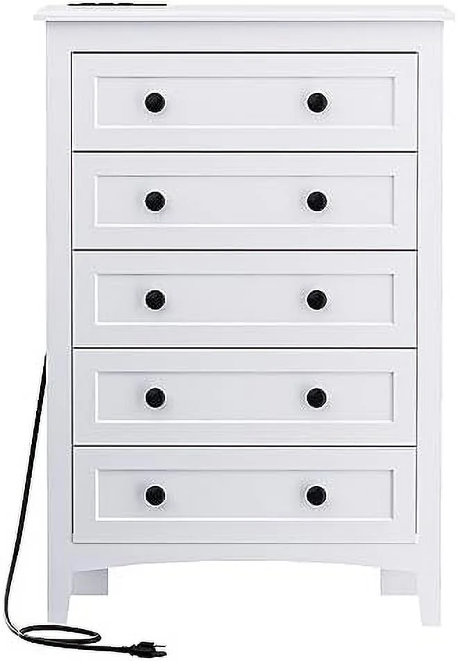 RUNFAYBIU 4 Drawer Dresser for Bedroom with LED Lights Chests of Drawer with Charging Station White Modern Dresser with Deep Drawers for Hallway Living Room