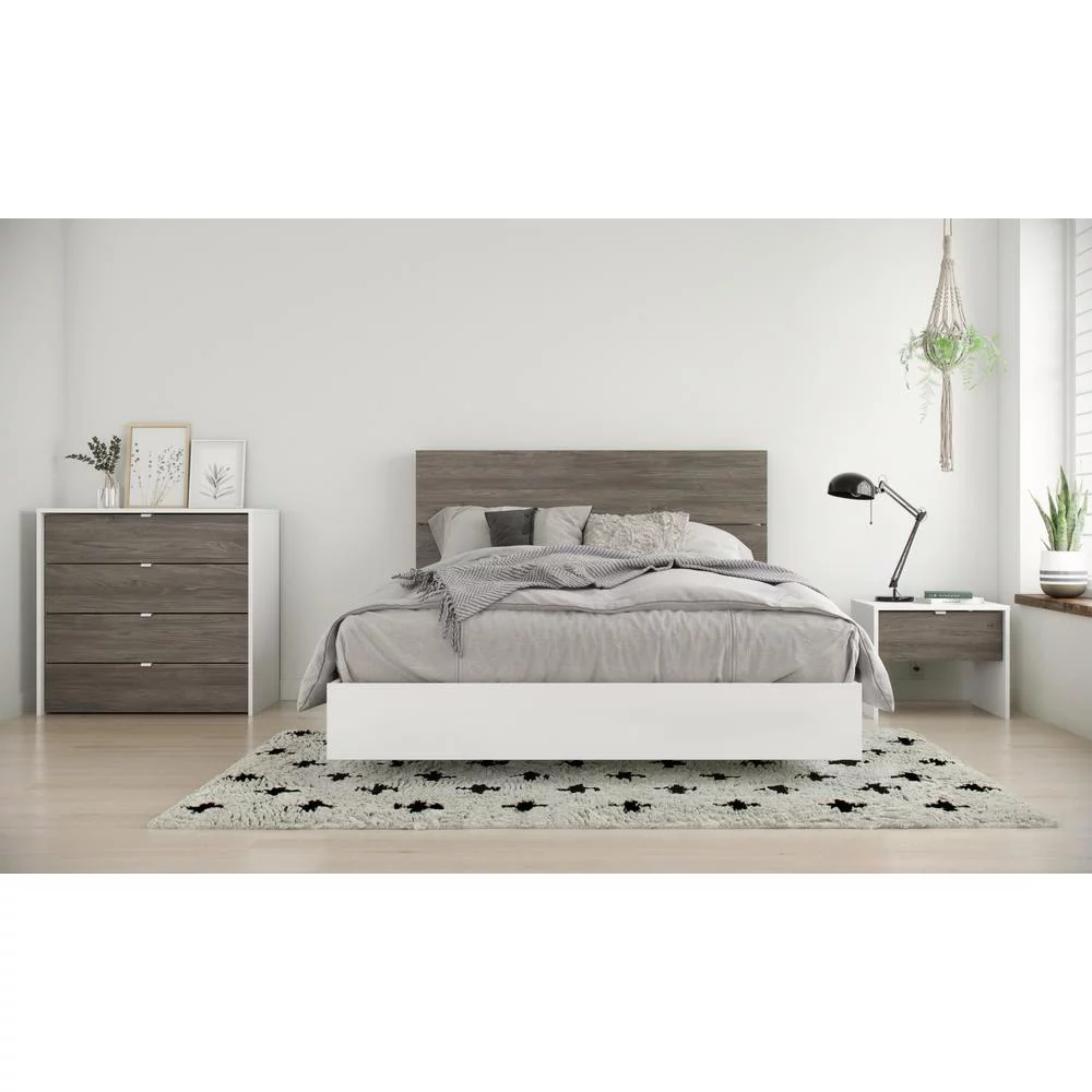 Nexera Canvas 4 Piece Full Size Bedroom Set, Bark Grey and White