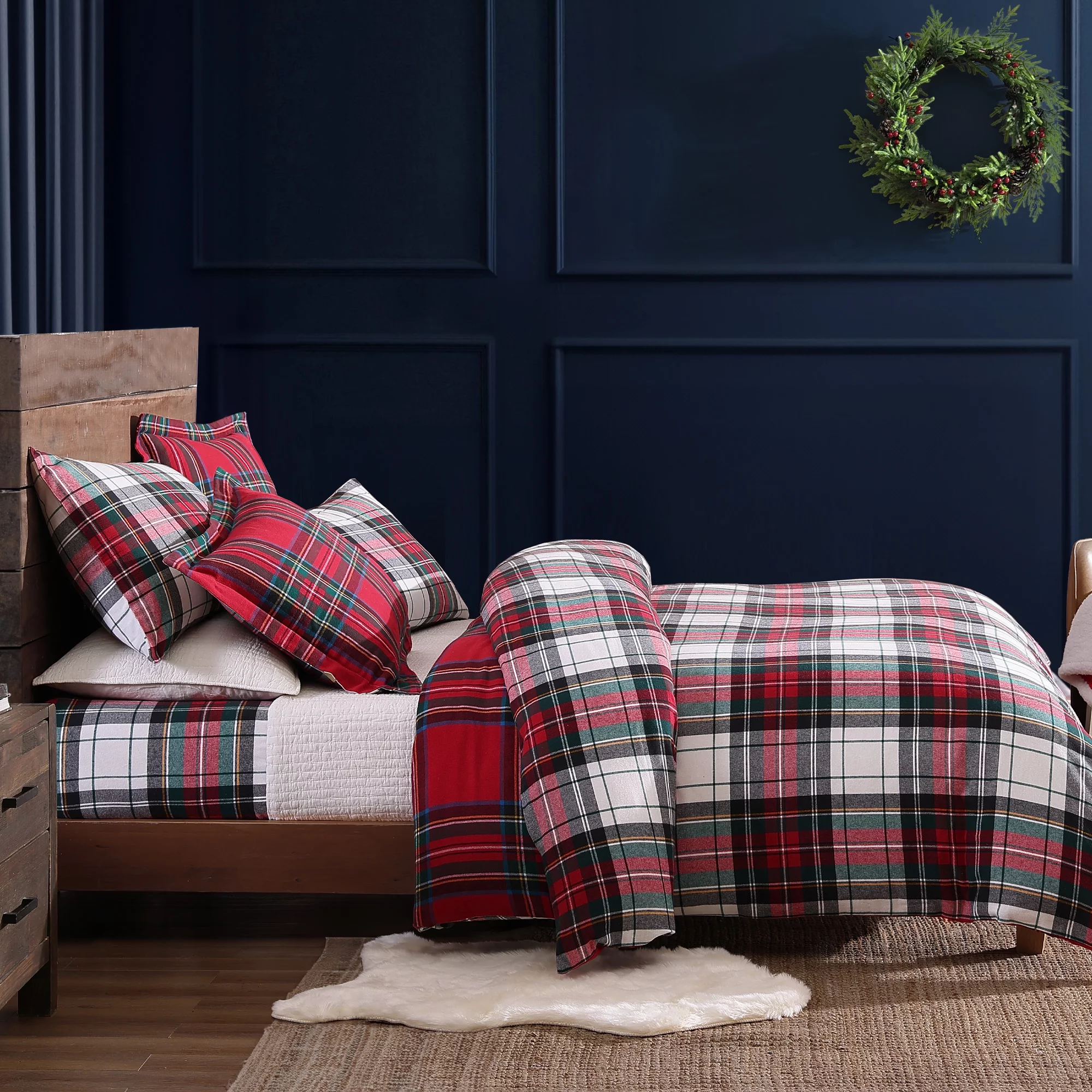 Levtex Home - Spencer Plaid Duvet Cover Set - Full/Queen Duvet Cover (90 x 94in.) + Two Standard Sham (26 x 20in.) - Tartan Plaid - Red, Green, White, Blue, Gold - Cotton