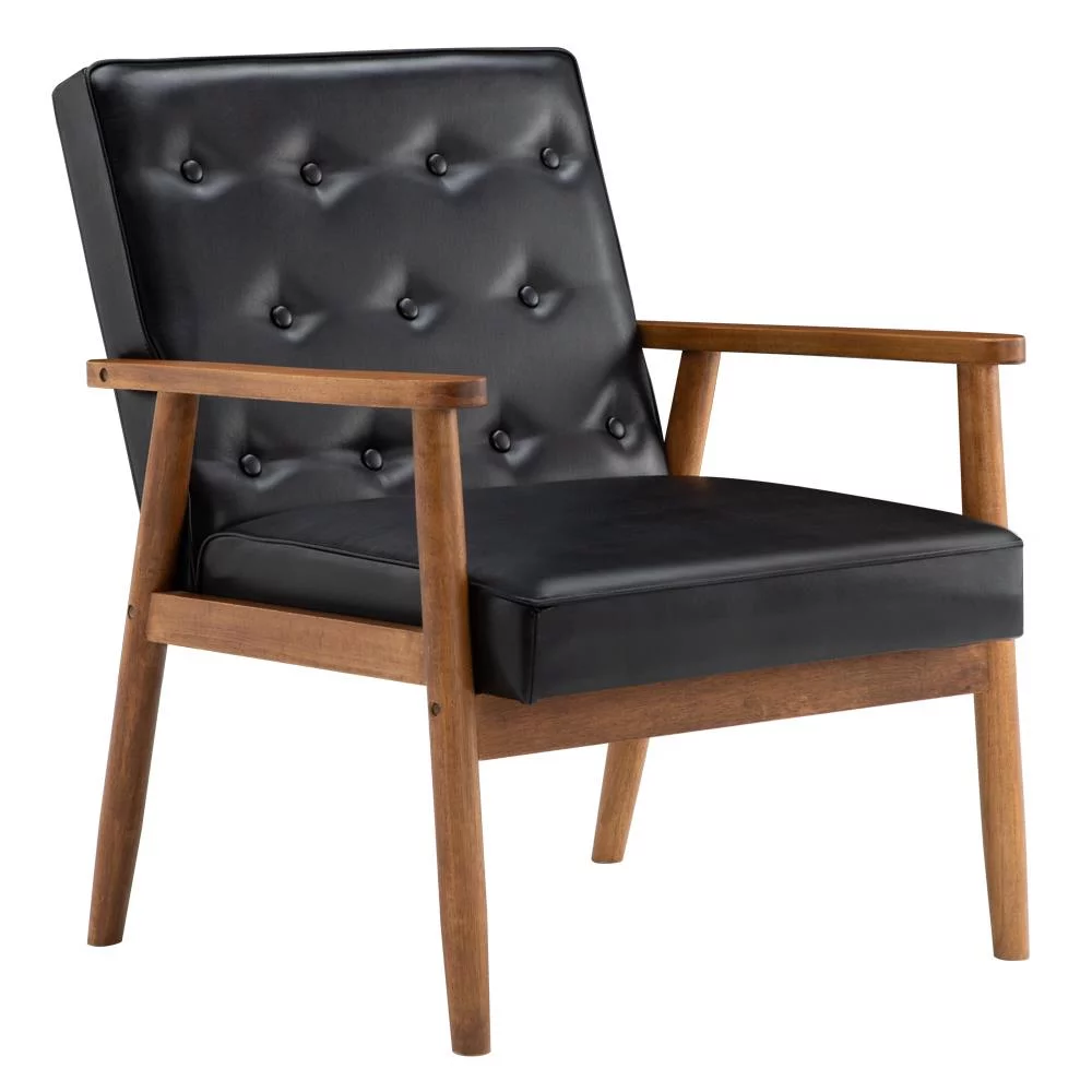 Zimtown Mid-Century Accent Arm Chair Modern Legs Tufted Lounge Chair for Living Room and Bedroom Black