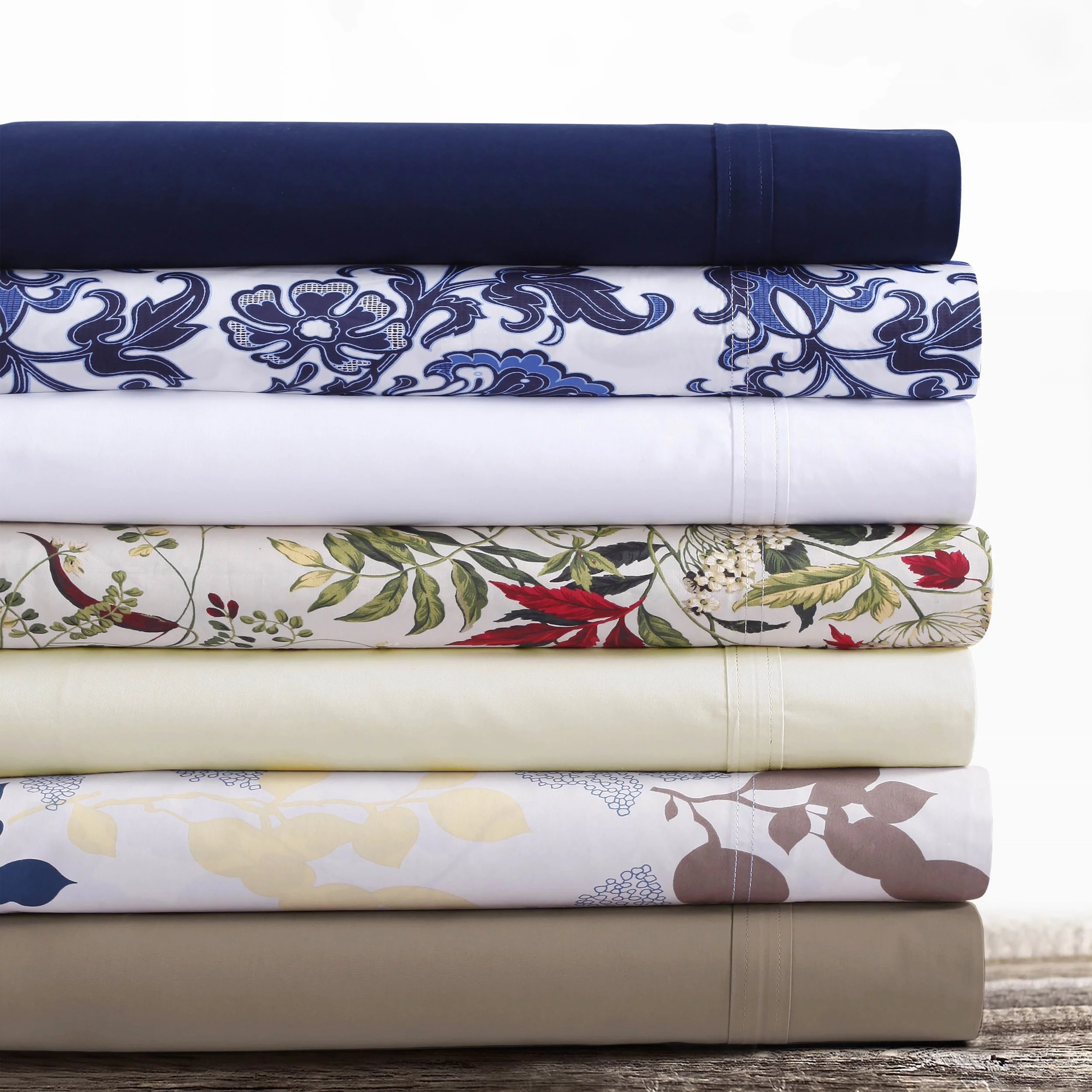 MARWAH CORPORATION Tribeca Living Egyptian Cotton Percale Solid and Printed Extra Deep Pocket Sheet Set with Oversize Flat