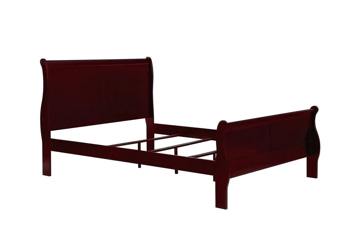 Traditional Style Classic 1pc Louis Philip Queen Size Panel Bed Cherry Brown Finish Wooden Bedroom Furniture