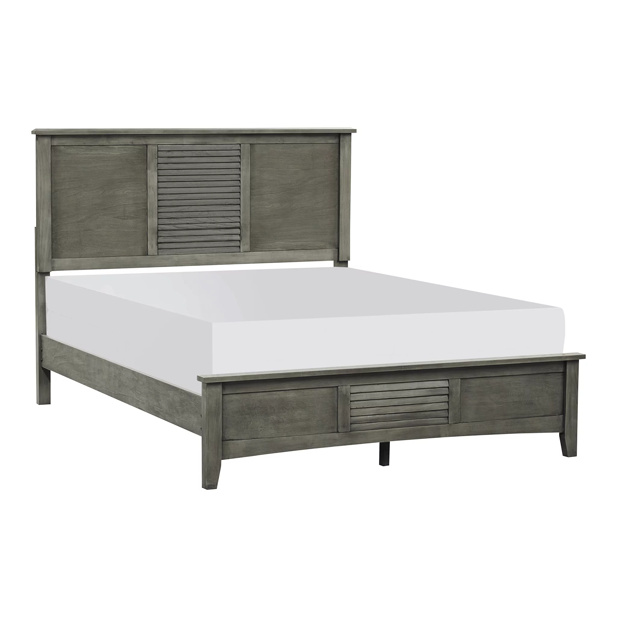 Transitional style Gray Finish Eastern King Size Bed Louvered Panel Headboard Birch Veneer
