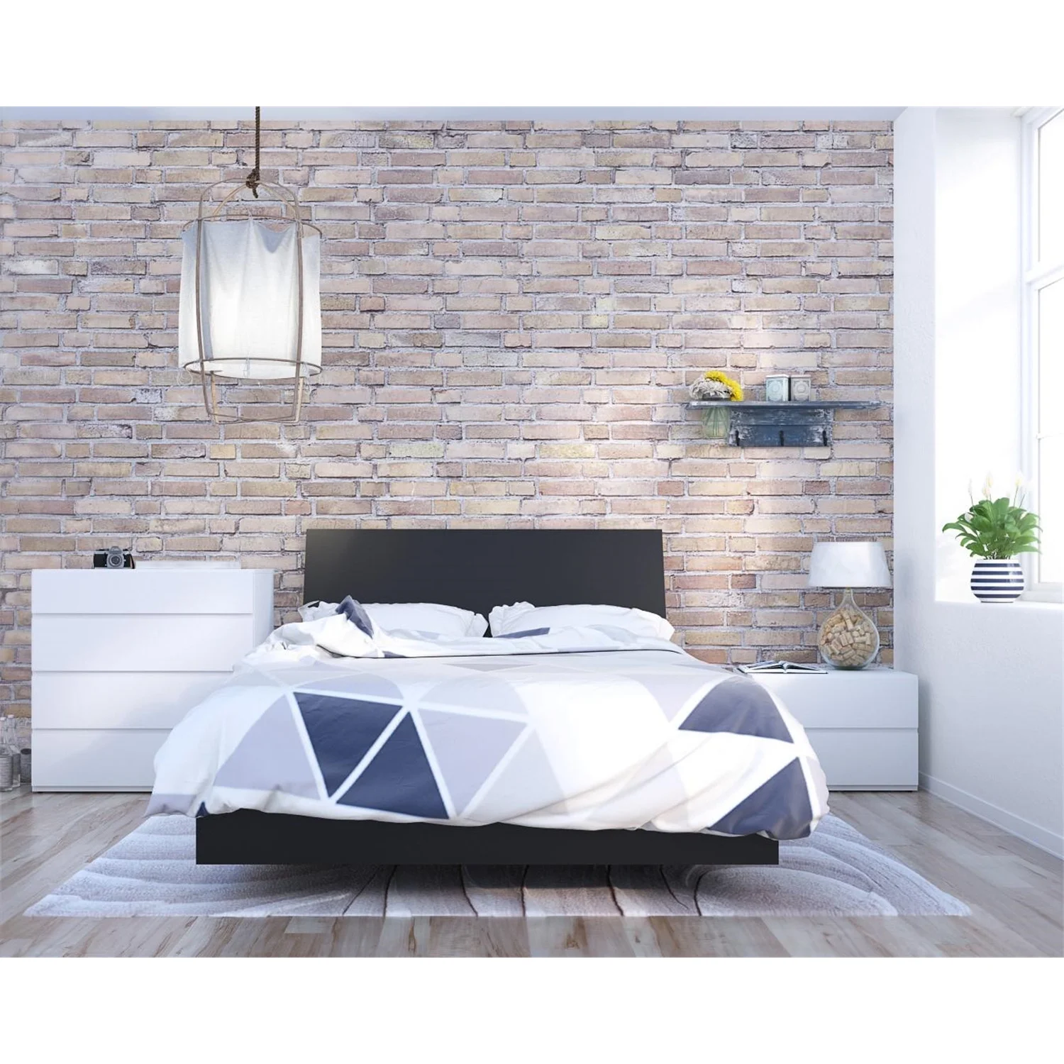 Nexera Orca 4 Piece Full Size Bedroom Set, Black & White