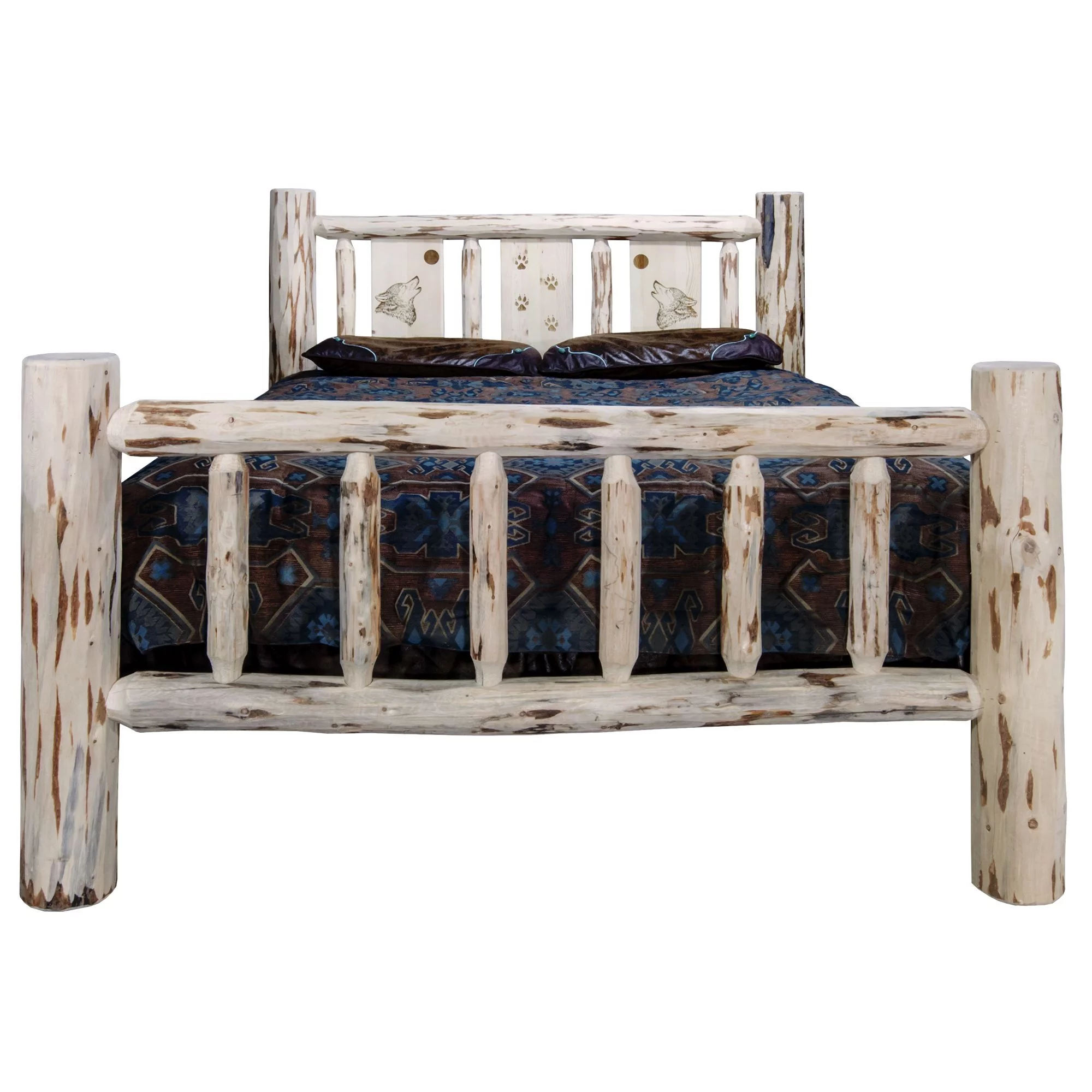 Wolf Design Laser Engraved Log Bed in Natural (Twin: 87 in. L x 46 in. W x 47 in. H (184 lbs.))