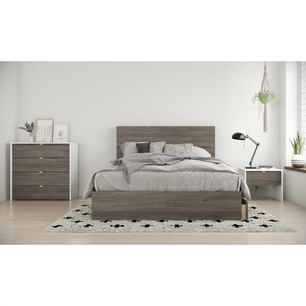 Nexera Sunburst 4 Piece Full Size Bedroom Set, Bark Grey and White