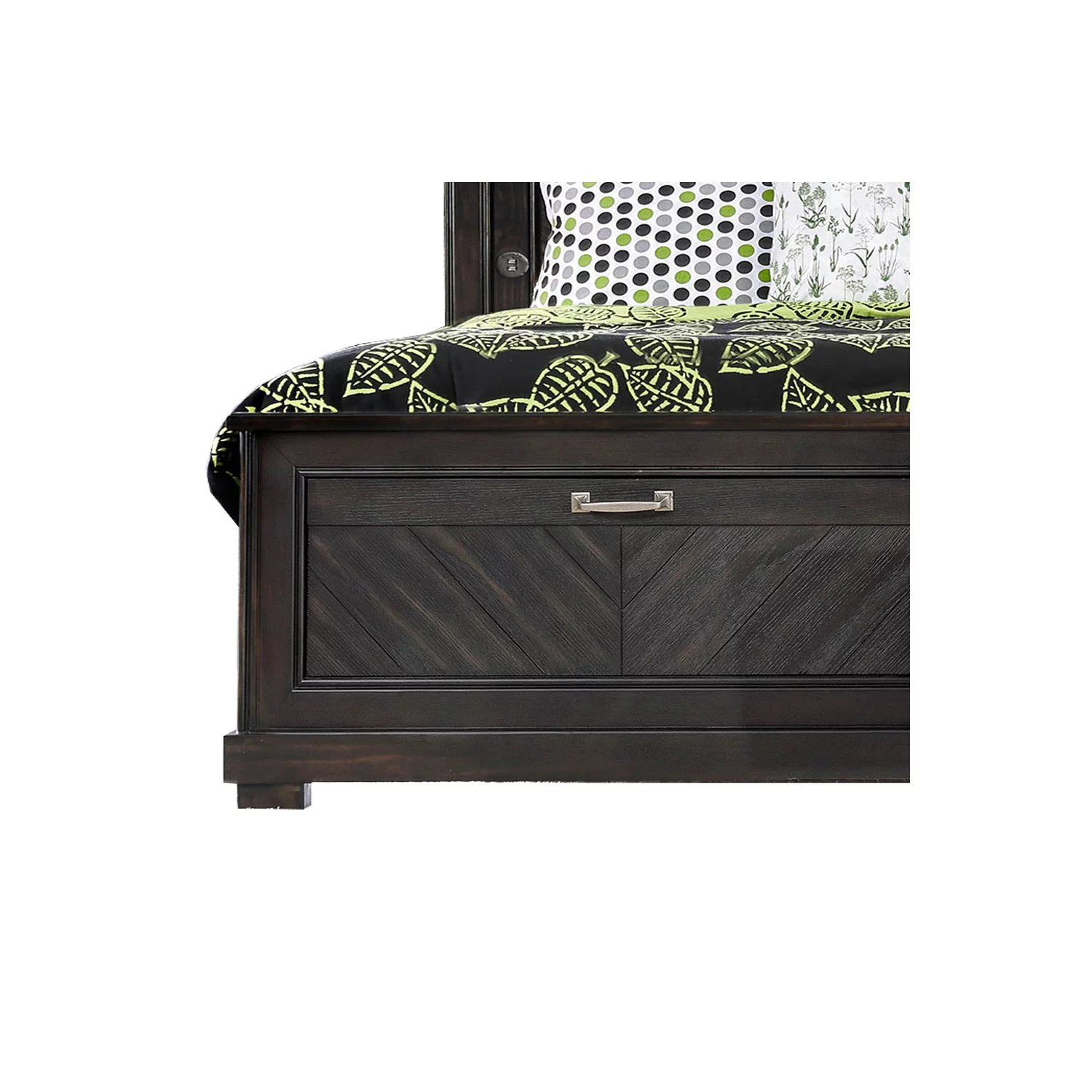 Plank Design Transitional Queen Bed with USB and Storage, Espresso Brown