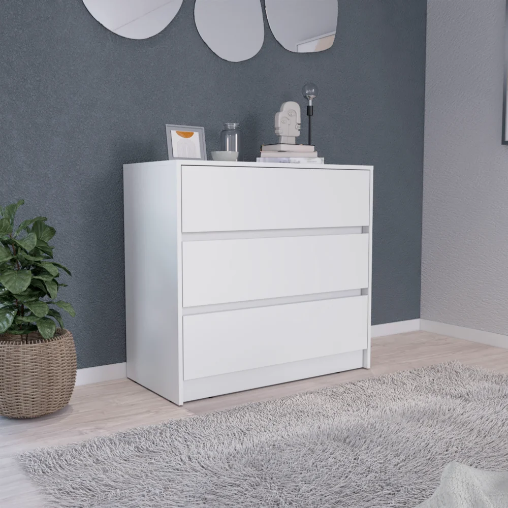 Austin Three Drawer Dresser, Pull Out Mechanism-White