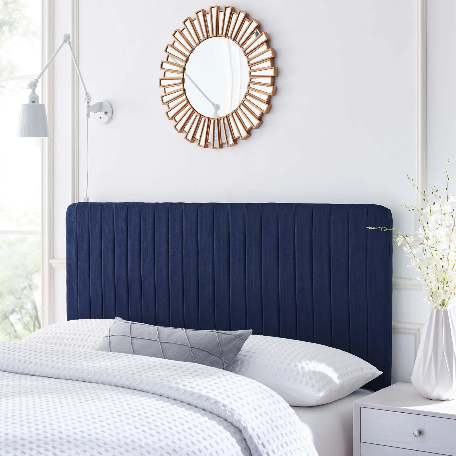 Modway Milenna Channel Tufted Upholstered Fabric Twin Headboard in Royal Blue