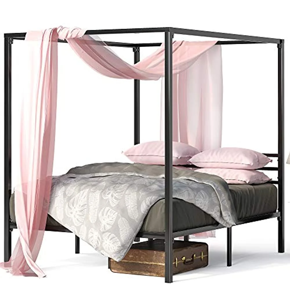 ZINUS Patricia Black Metal Canopy Platform Bed Frame Mattress Foundation with Steel Slat Support No Box Spring Needed Easy Assembly Queen