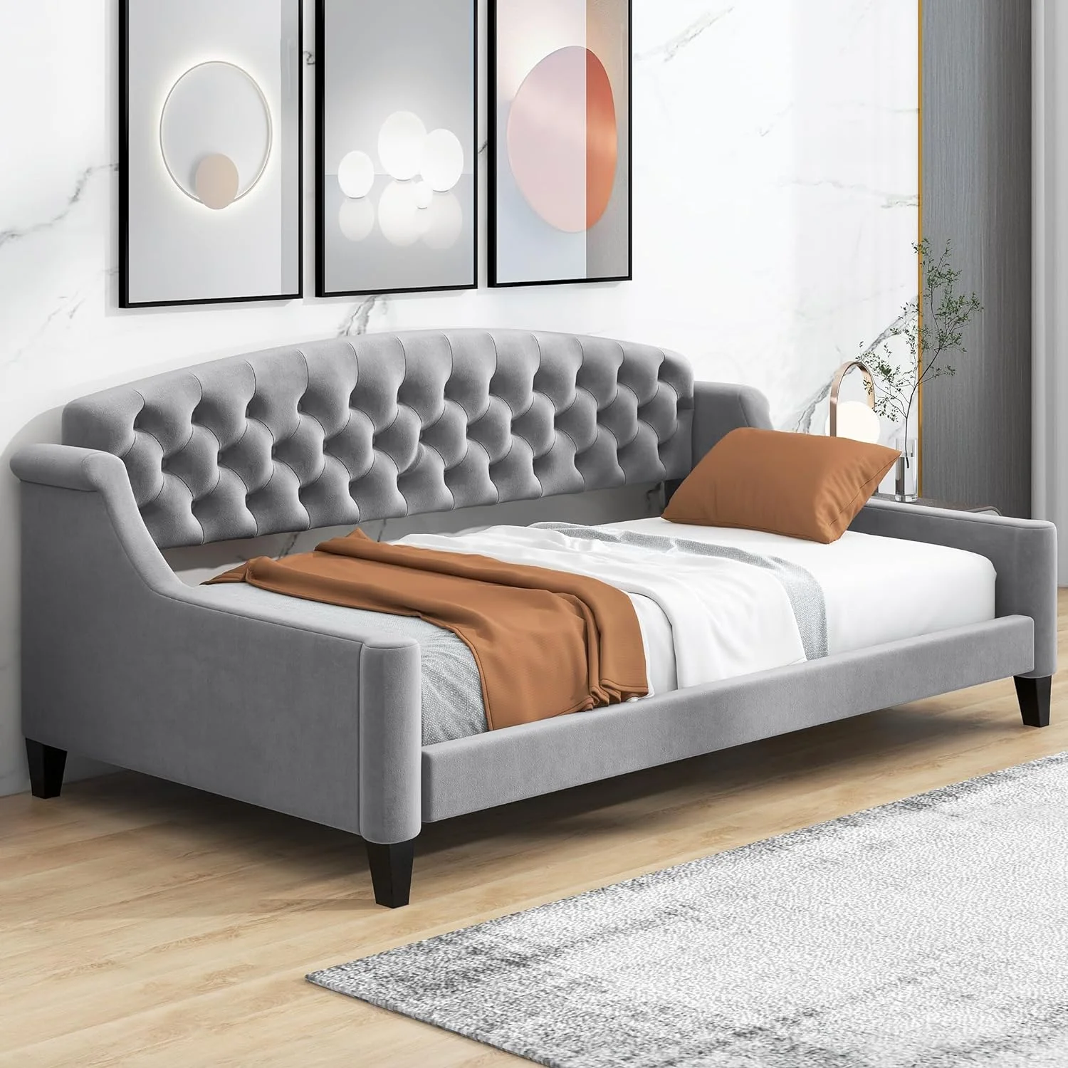 Size Luxury Tufted Button Upholstered Daybed Frame, Sofa Bed For Bedroom Living Room, Grey