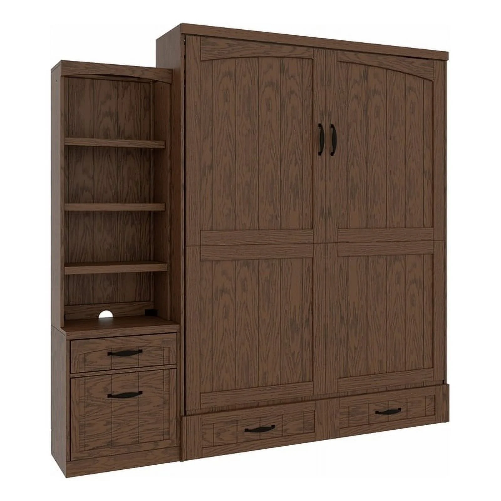 Pemberly Row Cape Cod Solid Wood Queen Size Murphy Bed in Brown