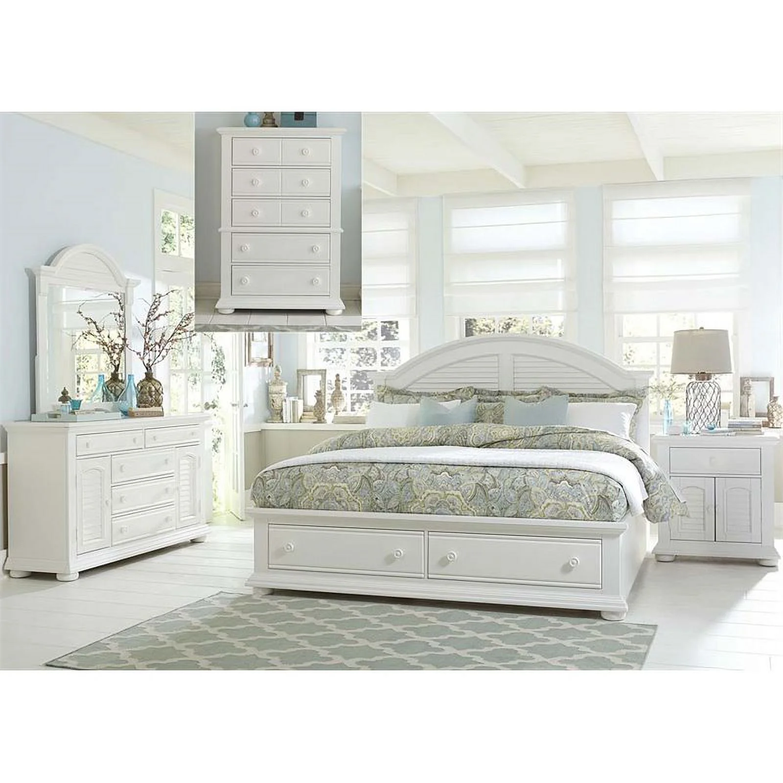 Summer House I White Queen Storage Bed - Dresser & Mirror - Chest - Night Stand