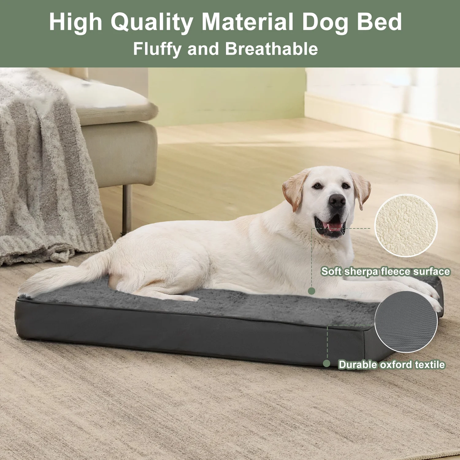 PayUSD Dog Bed for Extra Large Dogs, Big Orthopedic Dog Beds with Removable Washable Cover & Waterproof Lined, Egg Crate Foam Pet Bed Mats Suitable for Dogs Up to 100 lbs ( Dark Gery, 44