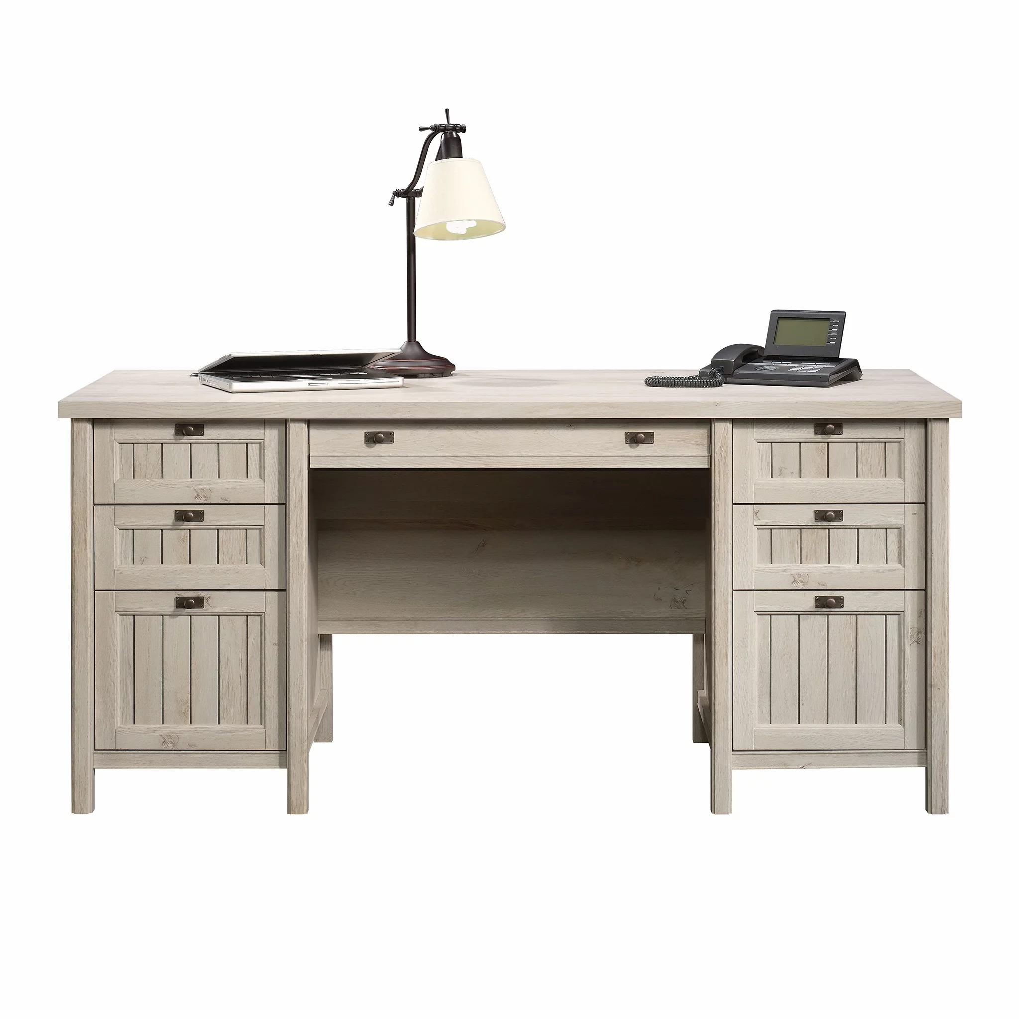 Sauder Costa Engineered Wood Executive Desk in Chalked Chestnut