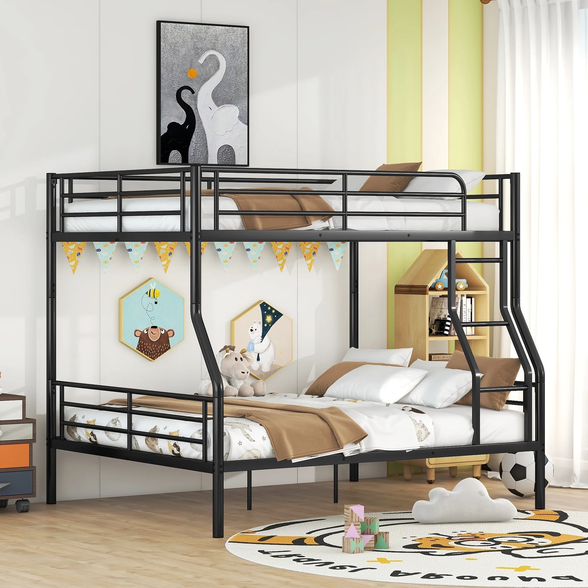CoSoTower Full XL Over Queen Metal Bunk Bed, Black