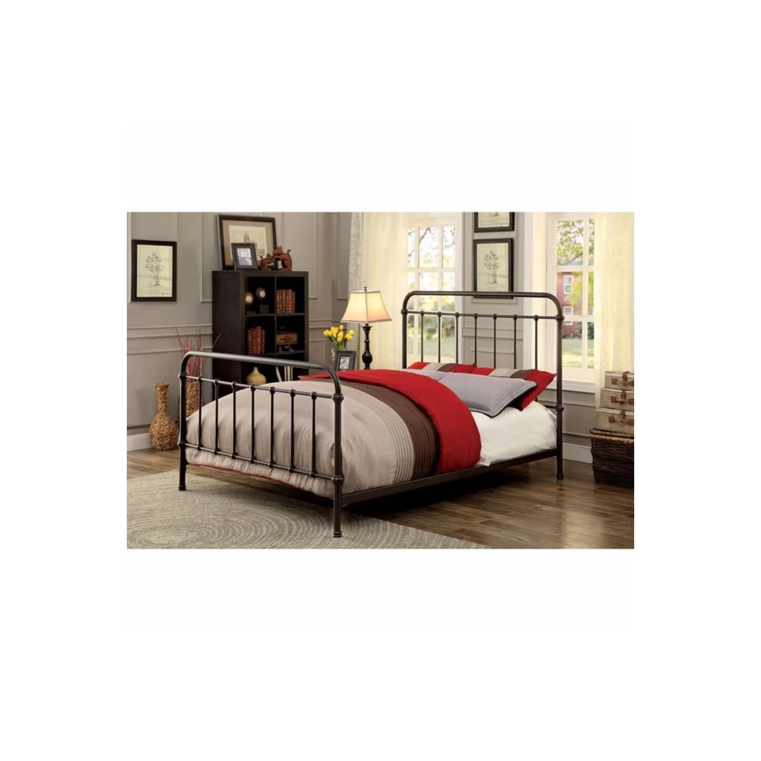 BenJara Metal Twin Size Platform Bed with Headboard & Footboard, Deep Bronze