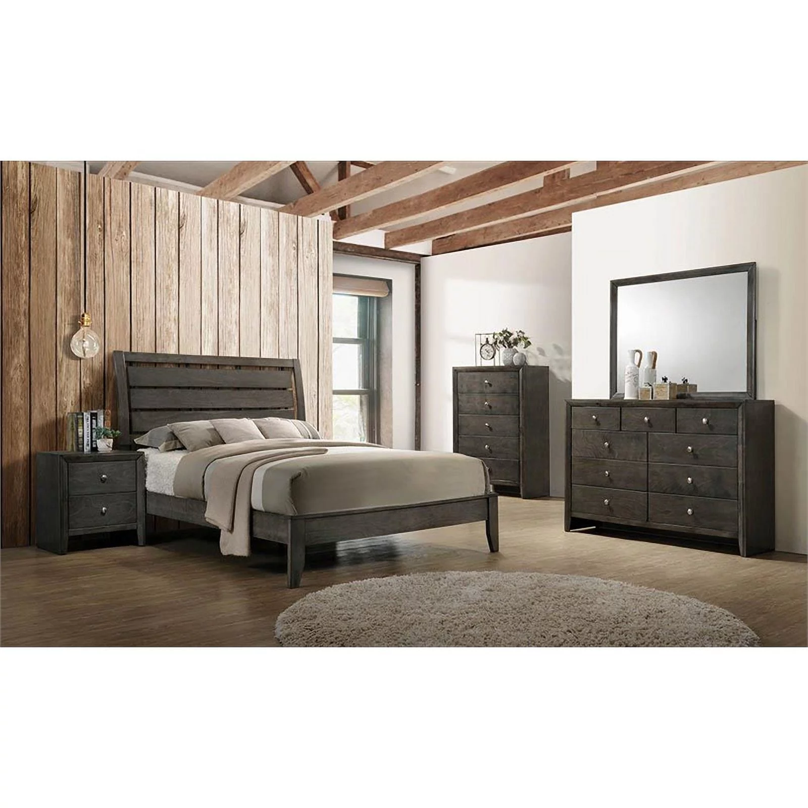 Maklaine Modern 4-piece Wood Queen Sleigh Bedroom Set in Mod Gray