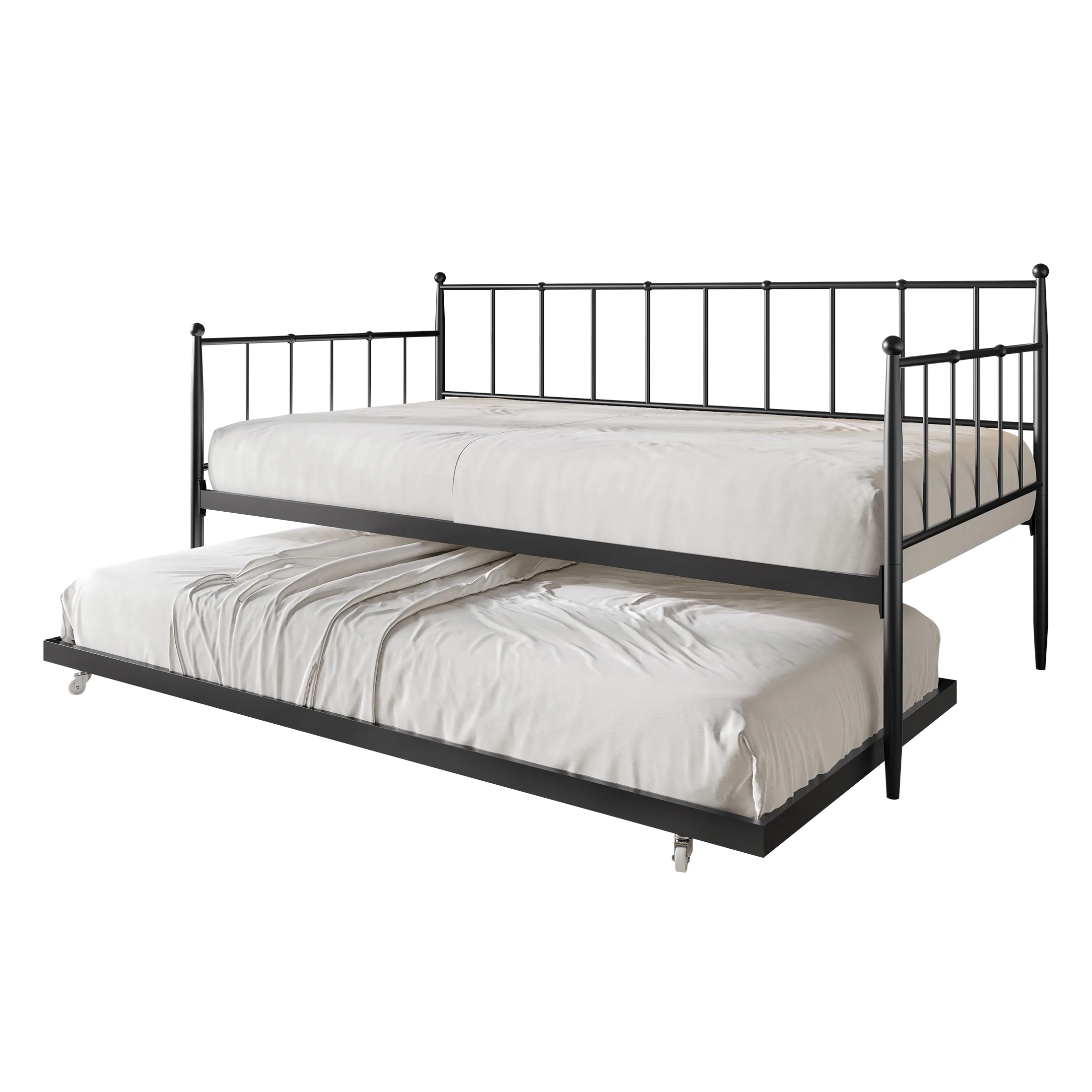Castle Place Sleek Twin Size Metal Daybed with Trundle, Black