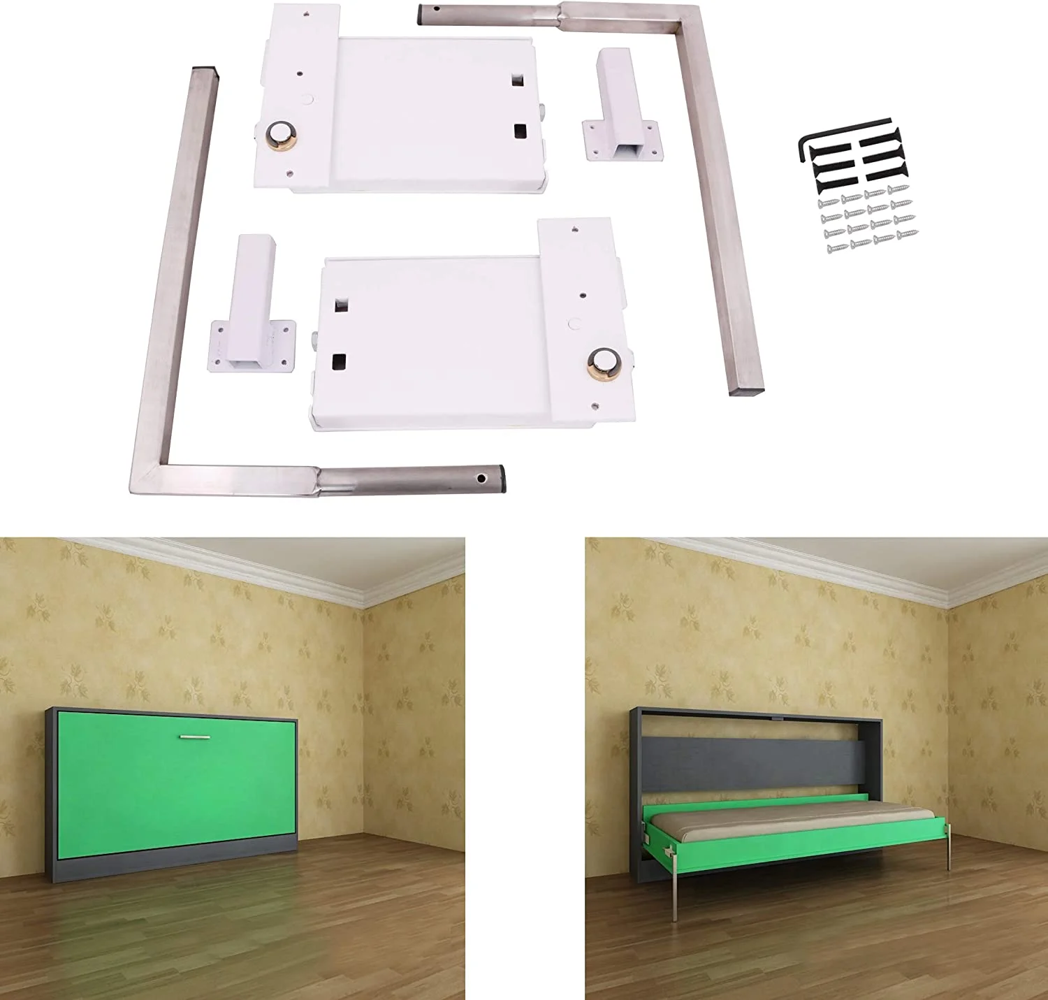 Horizontal Murphy Wall Bed Mechanism Hardware Kit For Full Size Queen Size, Size,King Size Bed,Horizontal Wallbed Mounting,White