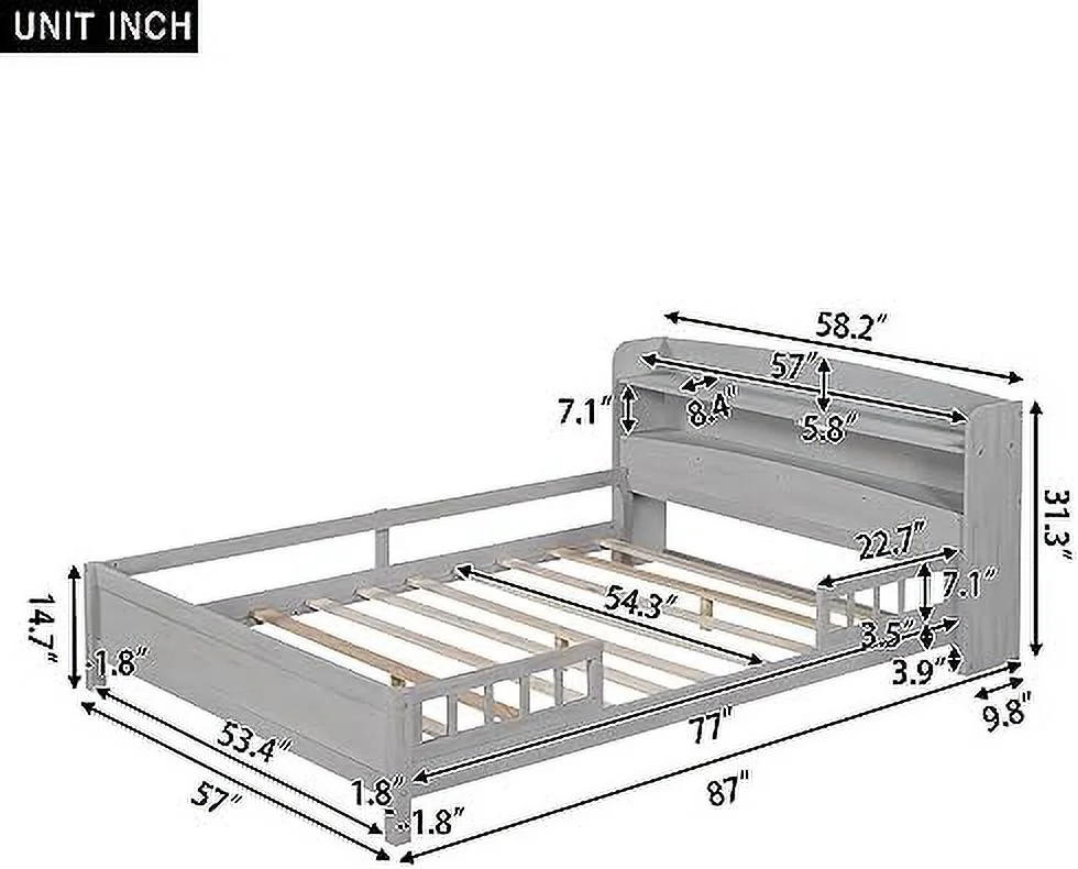 RUNFAYBIU Twin Bed with Desk and Rails Wood Platform Bed Frame with Drawers Low Twin Size Bed for Girls Boys No Box Spring Needed Natural with White