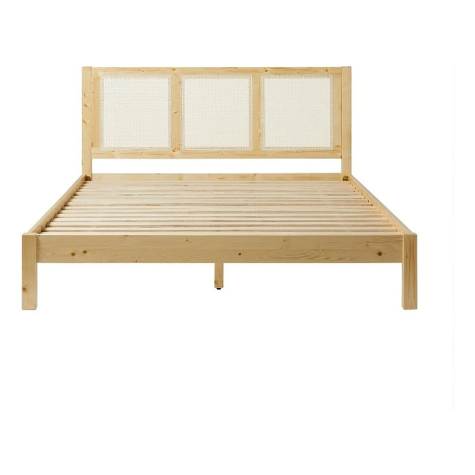 Walker Edison Boho Solid Wood and Rattan Paneled Queen Bedframe, Natural