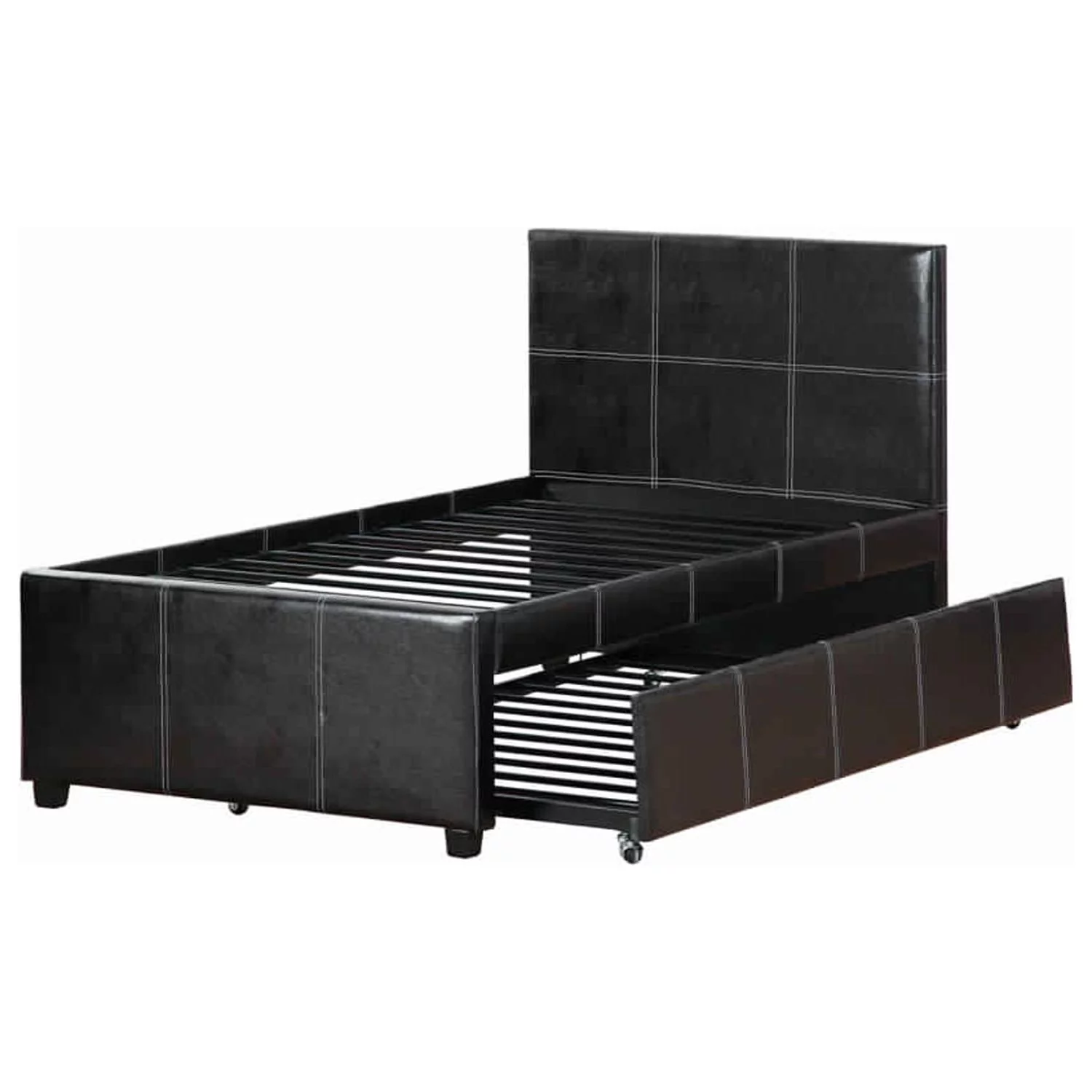 Benzara Commodius Full Bed Witht Rundle Espresso Faux Leather,Brown