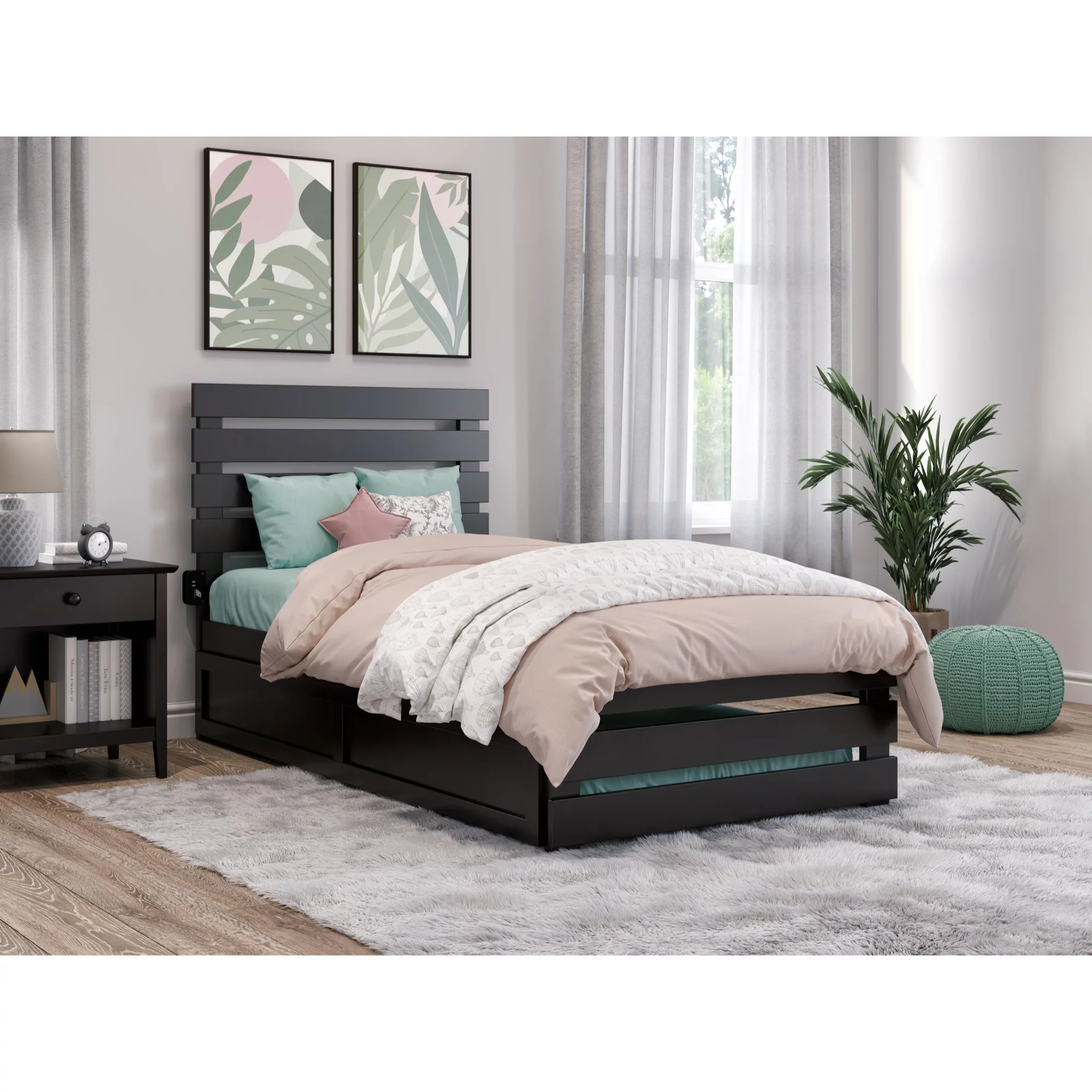 AFI Oxford Wood Twin Bed with Footboard and Trundle in Espresso