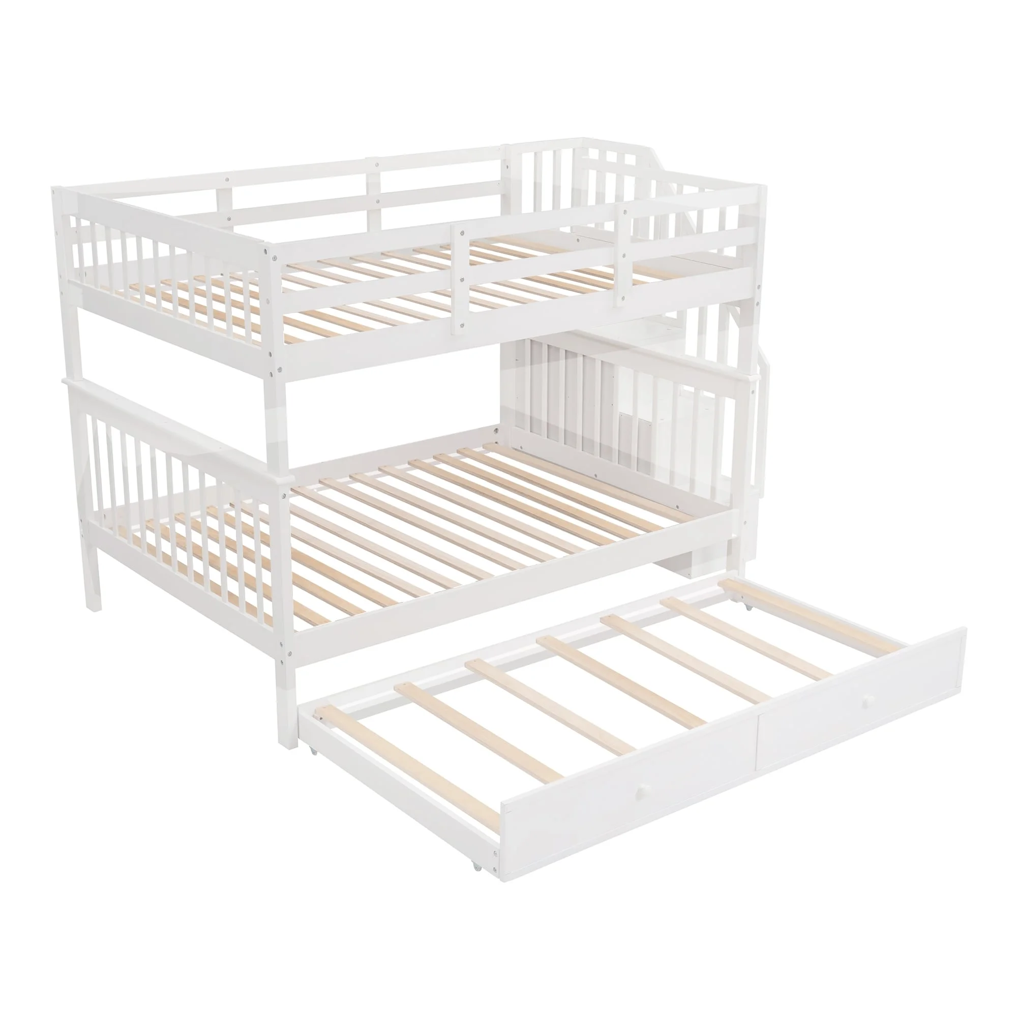 Nestfair Full over Full Bunk Bed with Twin size Trundle White