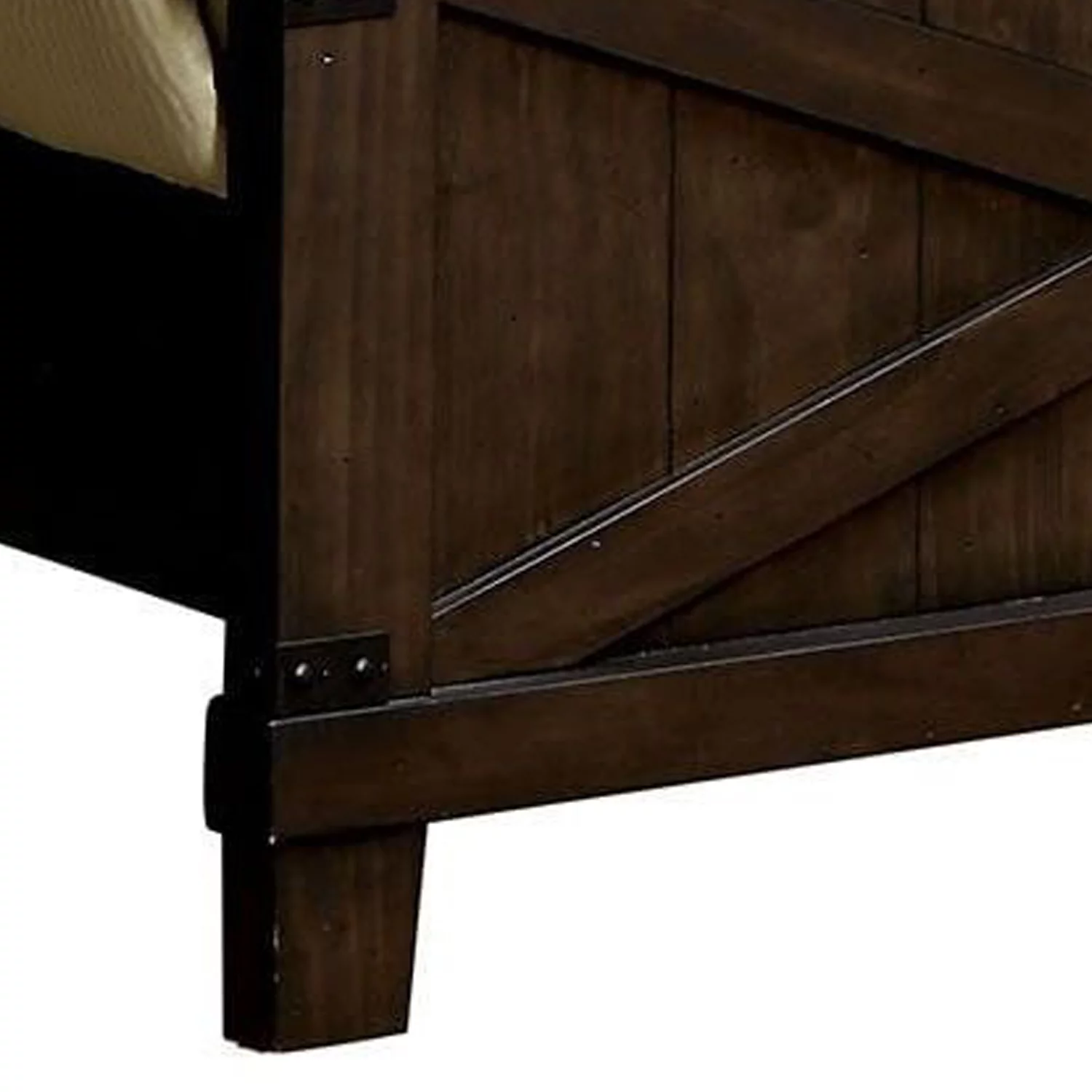 California King Bed with Plank Style X Shaped Details Dark Brown