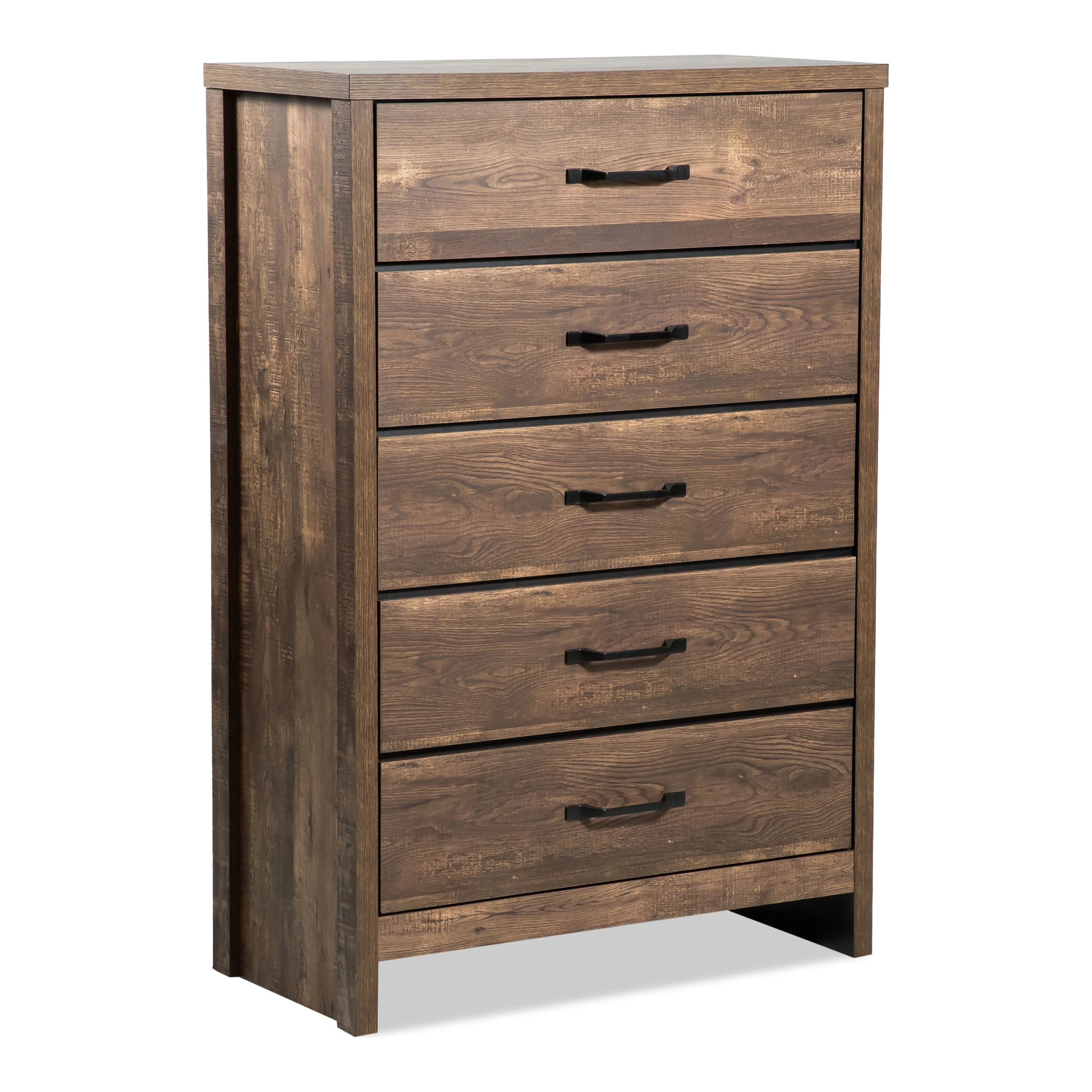 Furniture of America Bend Solid Wood 5-Drawer Chest, Light Walnut