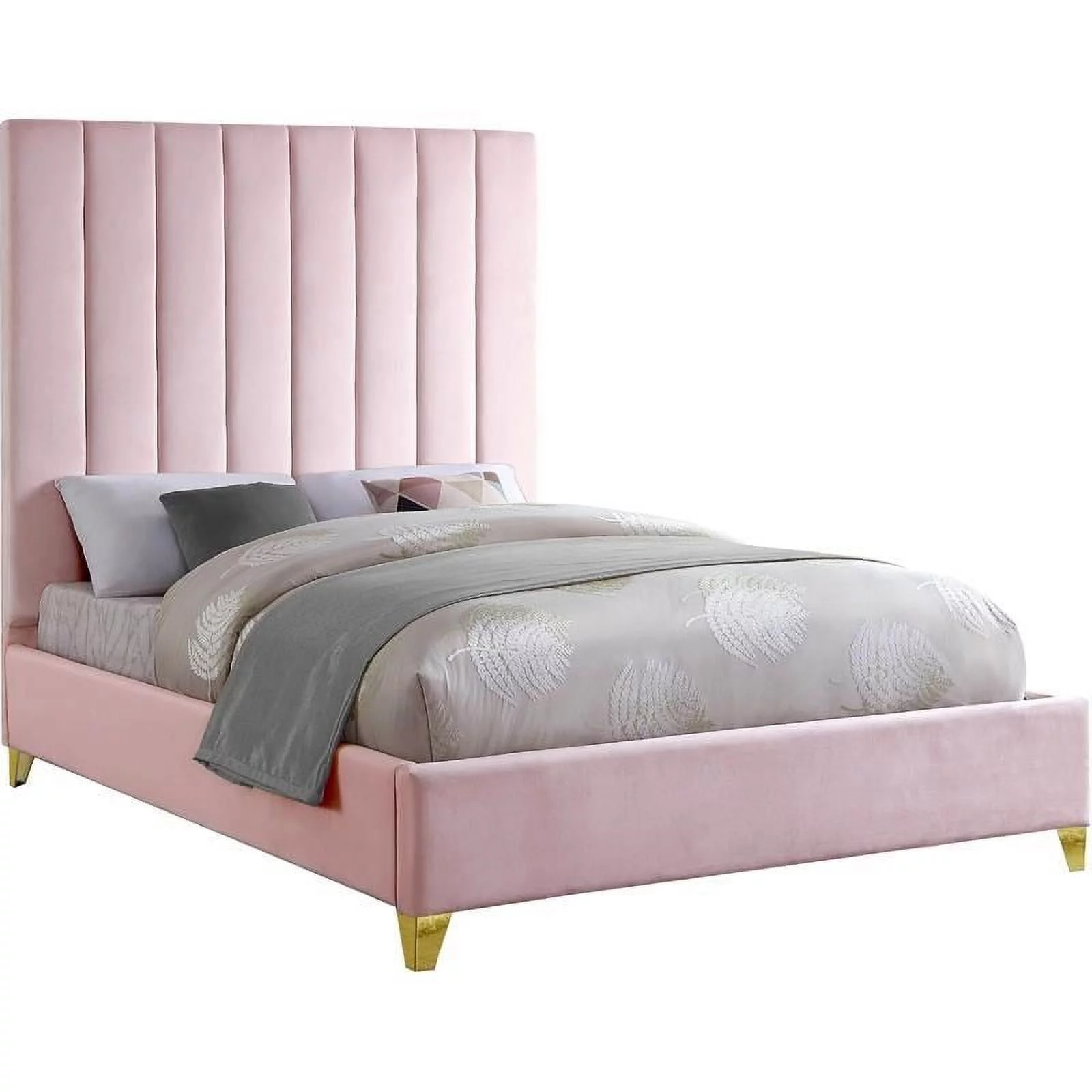 Maklaine Contemporary Rich Velvet King Bed in Pink