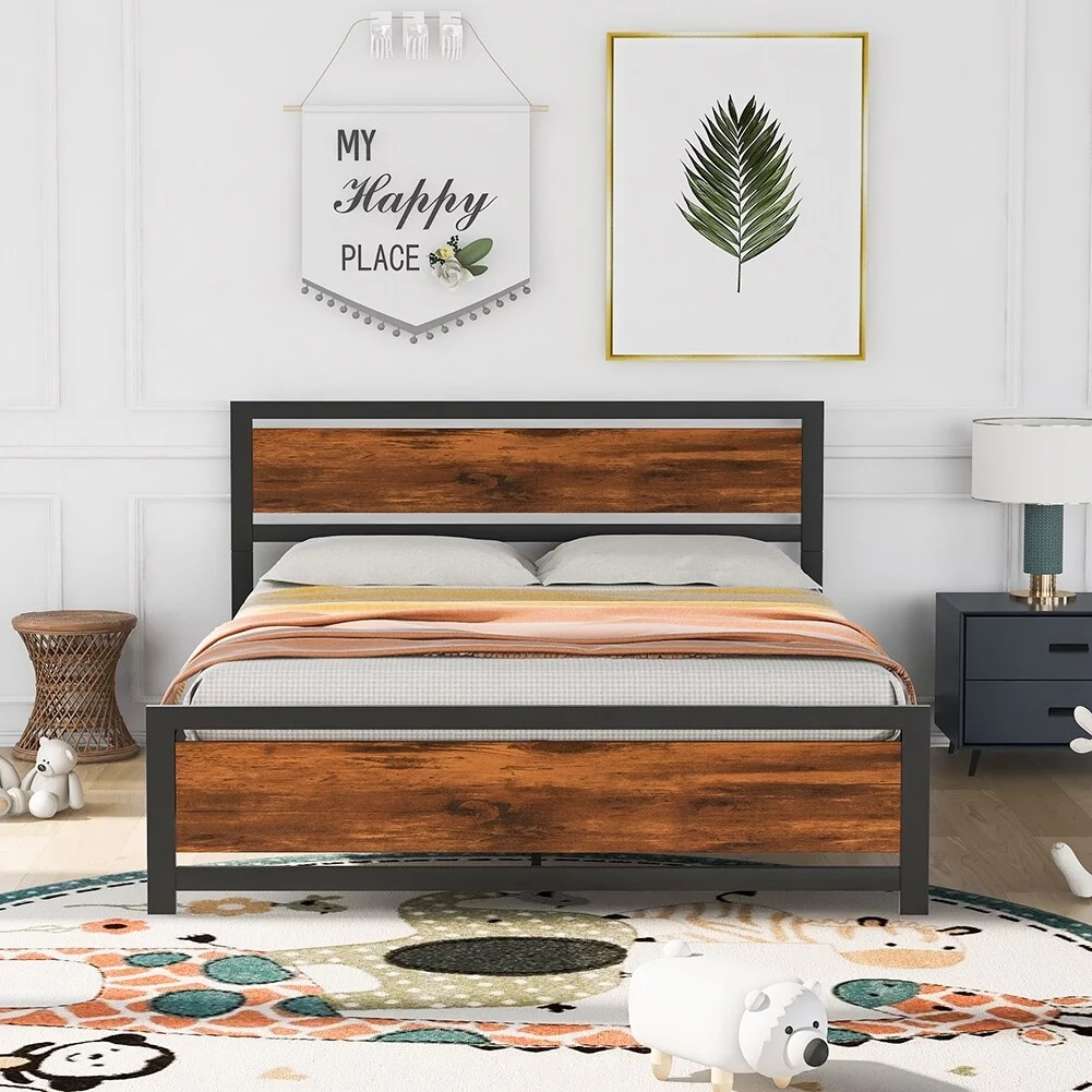 Queen Size Platform Bed with Headboard and Footboard