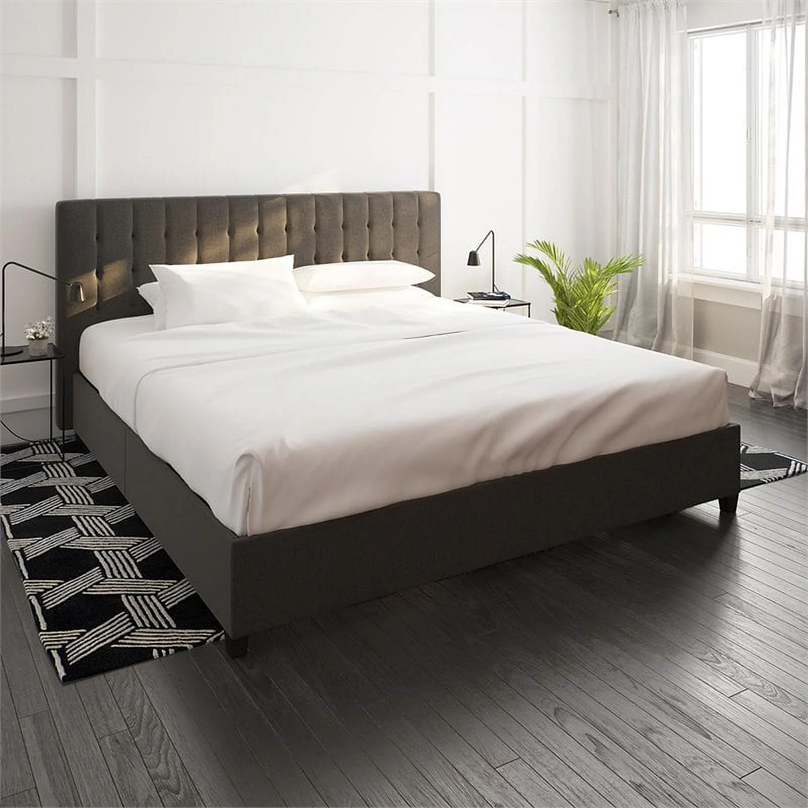 DHP Eva Tufted King Panel Bed in Gray