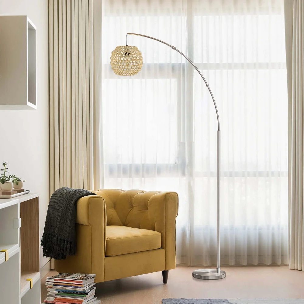 Oneach Arc Floor Lamp, Modern Industrial Silver Metal Standing Lamp for Living Room and Bedroom, 82