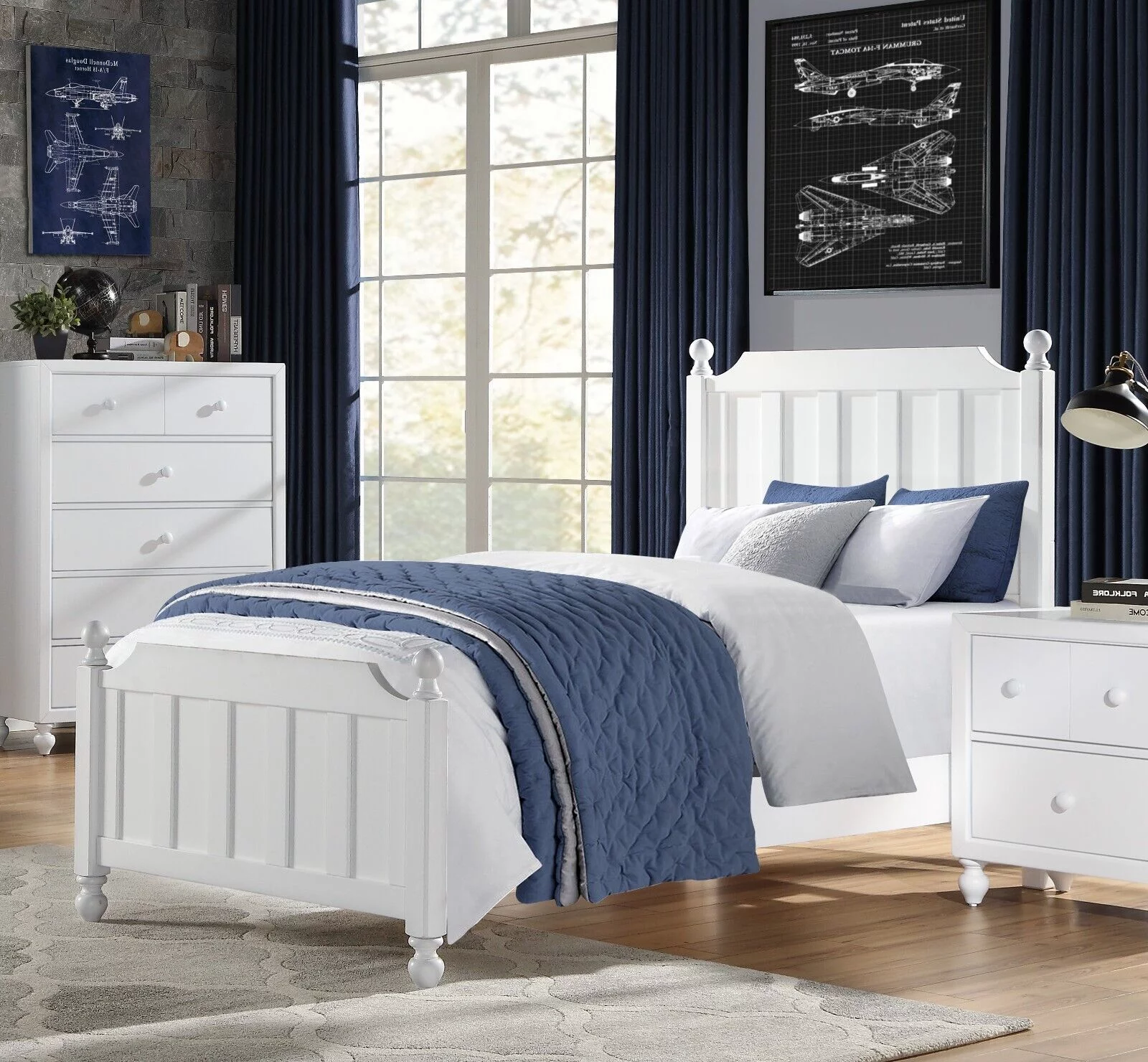 Fresh Modern Look Twin Size Bed 1pc White Finish Ball Finials Top Turned Feet Bedroom Furniture
