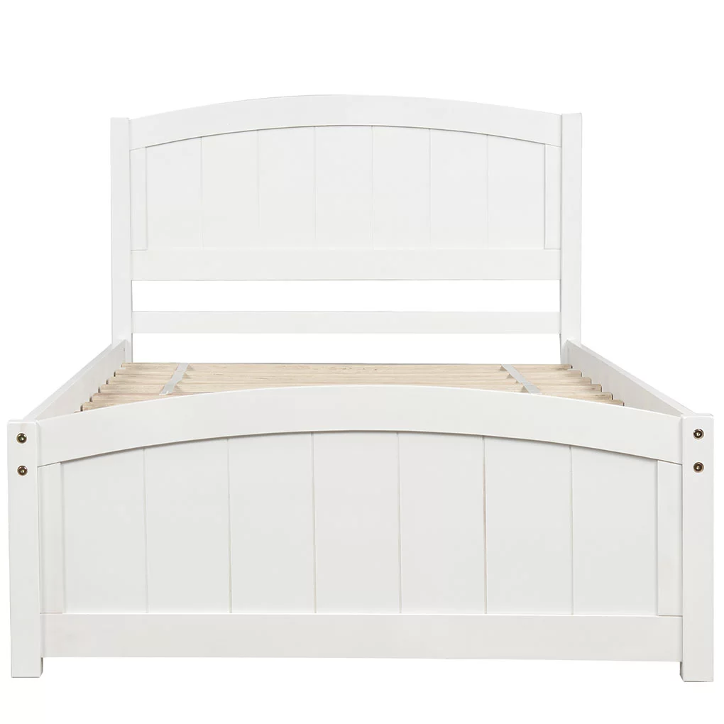 Wood Platform Bed Home Bedroom Wood Slat Support Bed Frame Bedstead with Headboard Footboard White