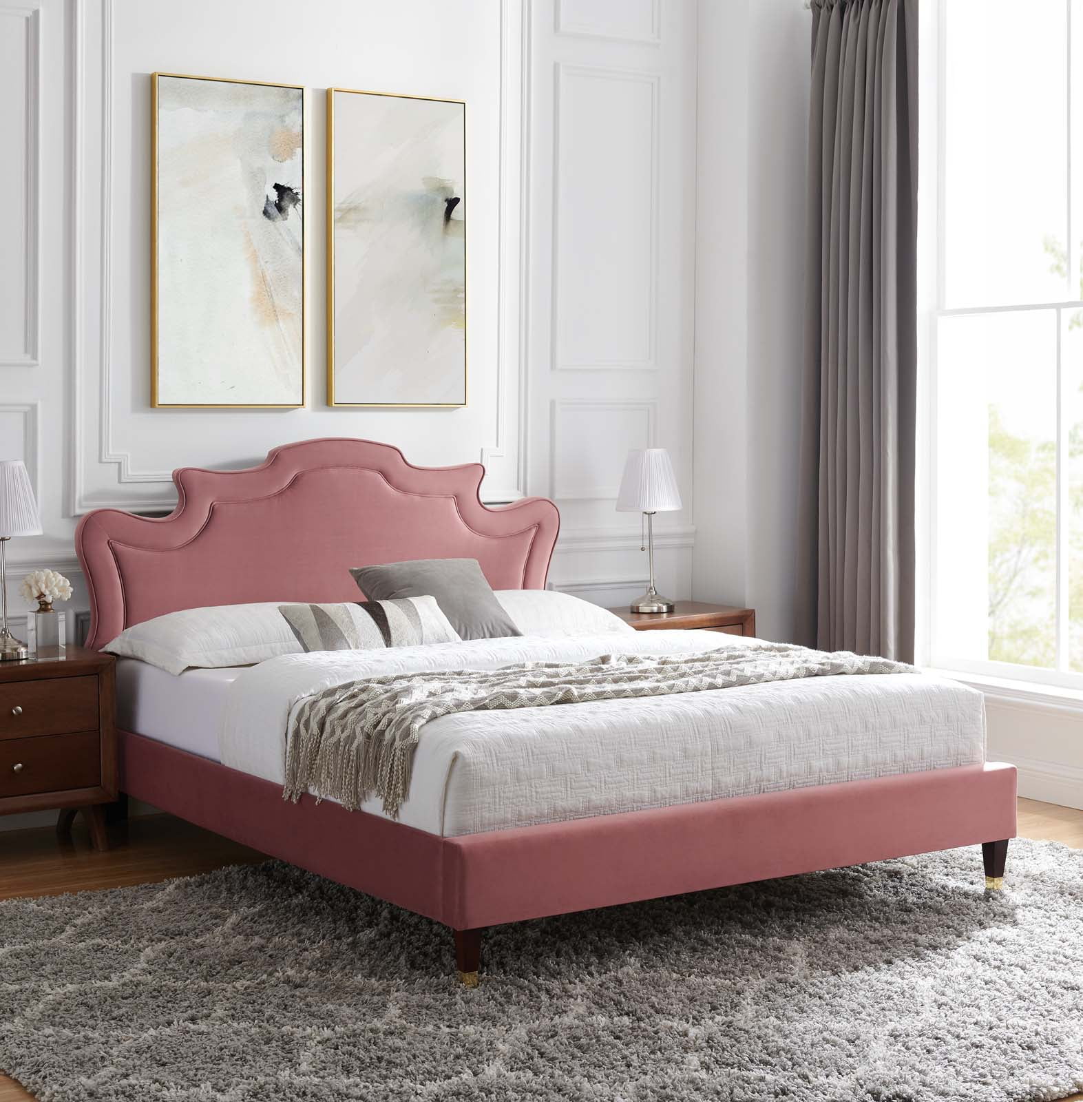 Modway Neena Performance Velvet Twin Bed in Dusty Rose