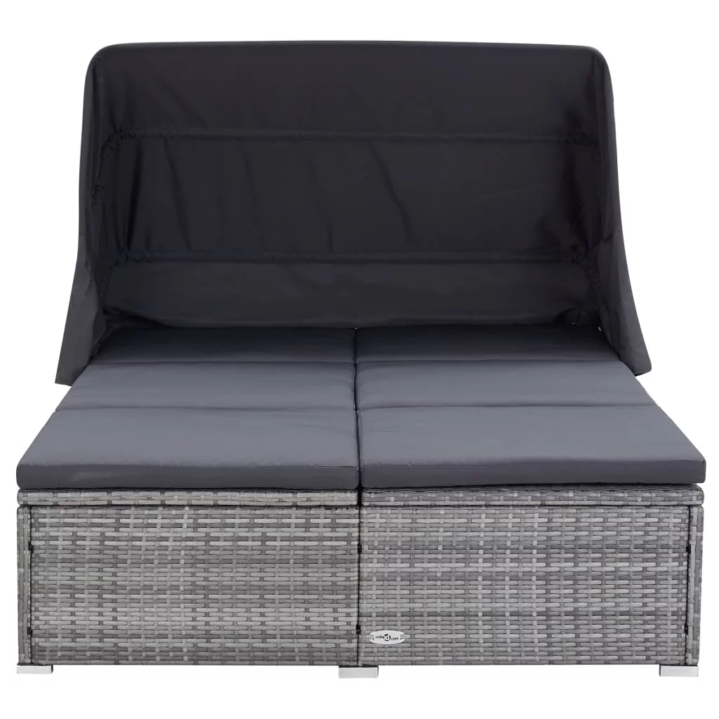 Buyweek 2-Person Sunbed with Cushion Poly Rattan Gray