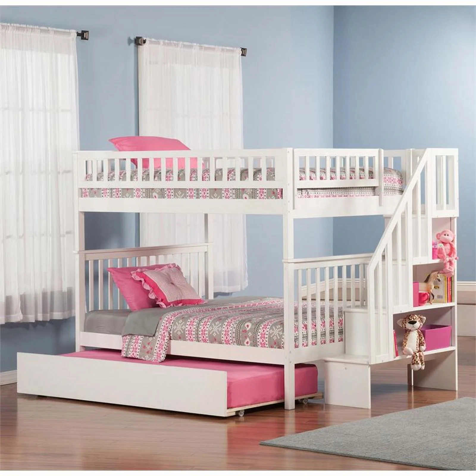 Leo & Lacey Full Over Full Staircase Trundle Bunk Bed