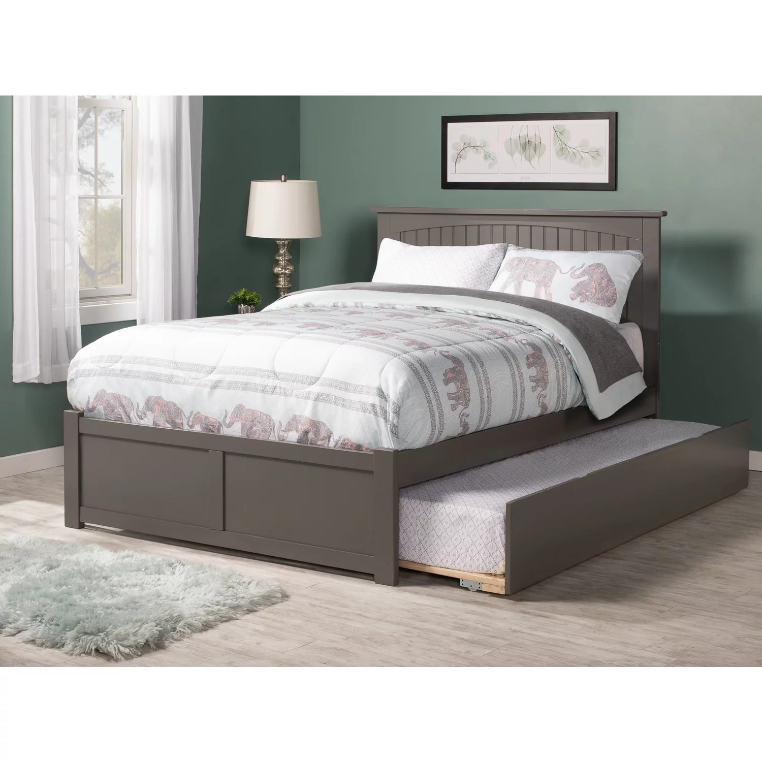 AFI Nantucket Wood King Platform Bed with Footboard and Twin XL Trundle in Gray