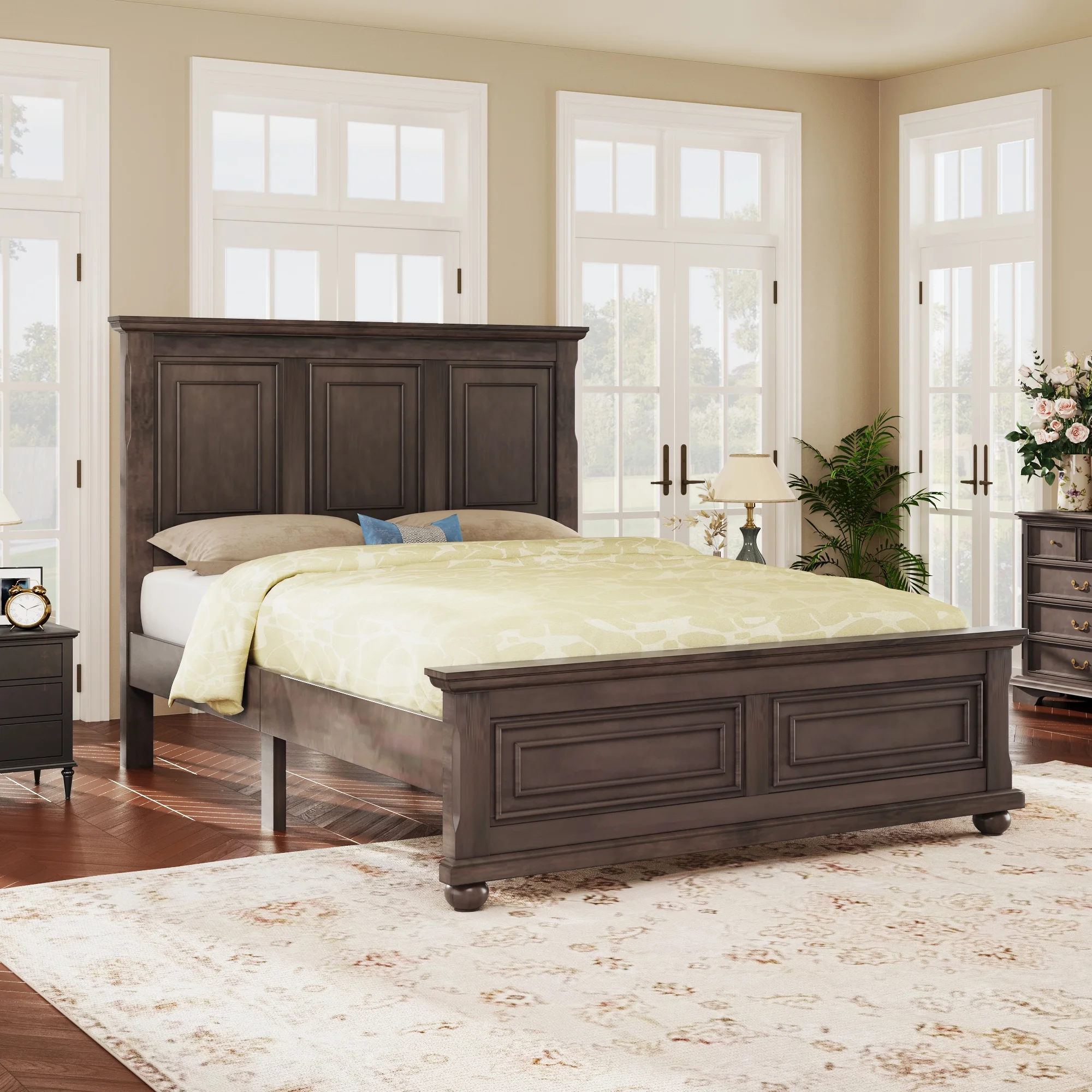 Opulent Rich Brown King-Sized Bed in Traditional Town & Country Pinewood Style