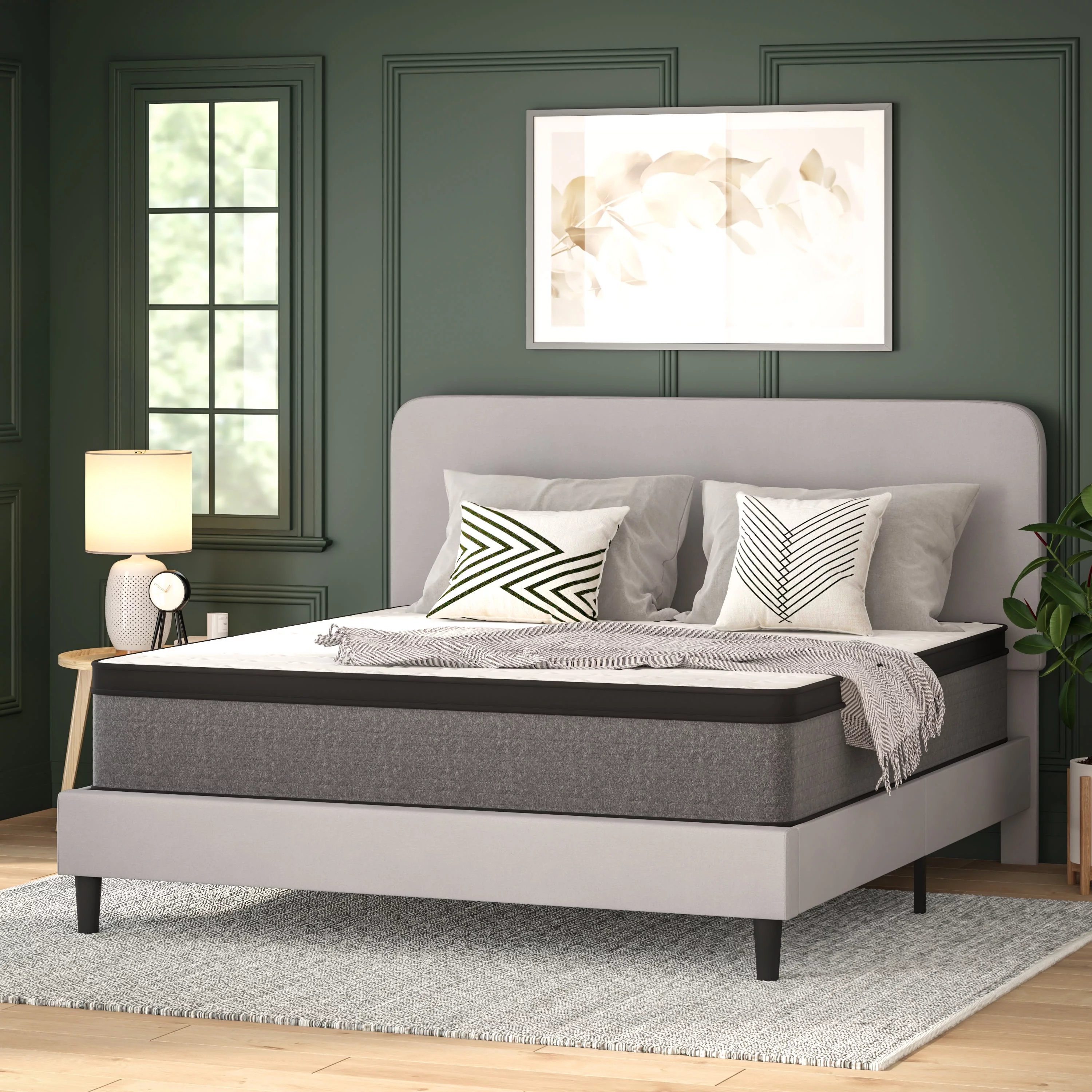 BizChair Euro Pillow Top 13 Inch CertiPUR-US Certified Hybrid Pocket Spring Mattress, Supportive Relief, Mattress in a Box, King