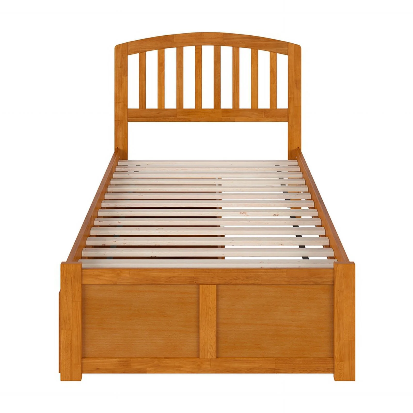 Richmond Twin XL Wood Platform Bed with Footboard and Drawers in Light Toffee