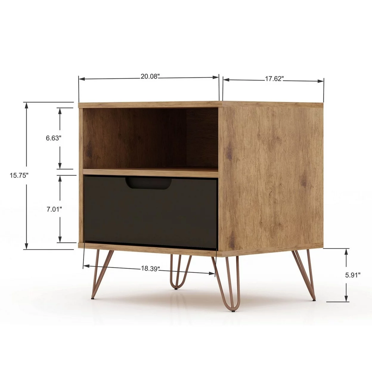 Rockefeller 1-Drawer Nature and Textured Grey Nightstand (Set of 2)