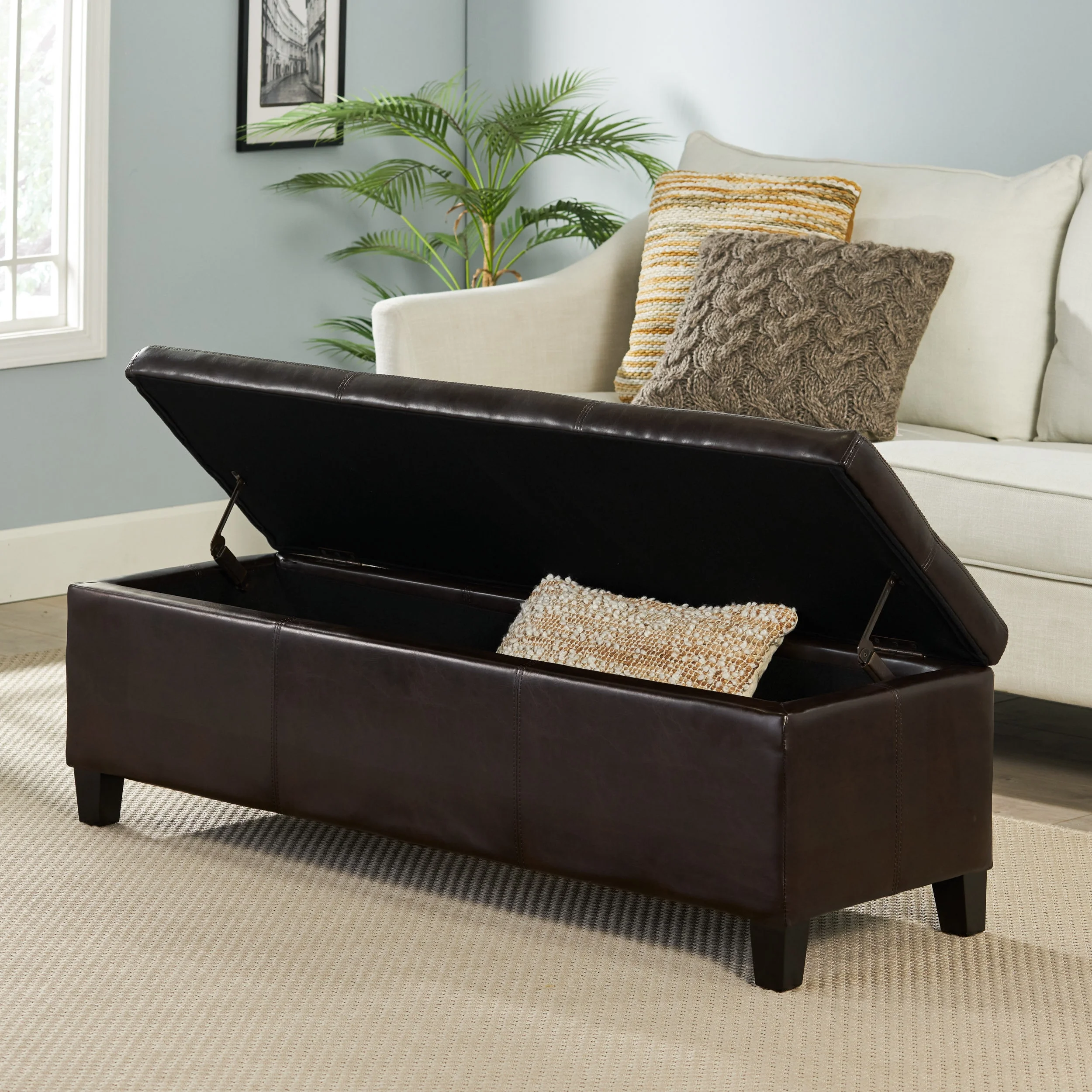 Noble House Franciscan Brown Faux Leather Storage Ottoman