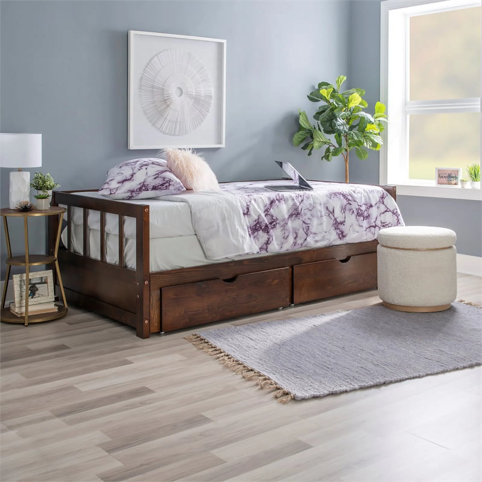 Pemberly Row Contemporary Pine Wood Daybed in Espresso