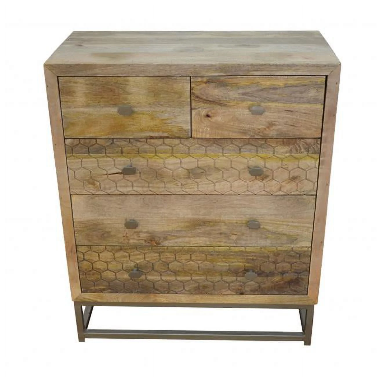 HomeRoots 489198 28 in. Solid Wood Five Drawer Gentlemans Chest, Brown