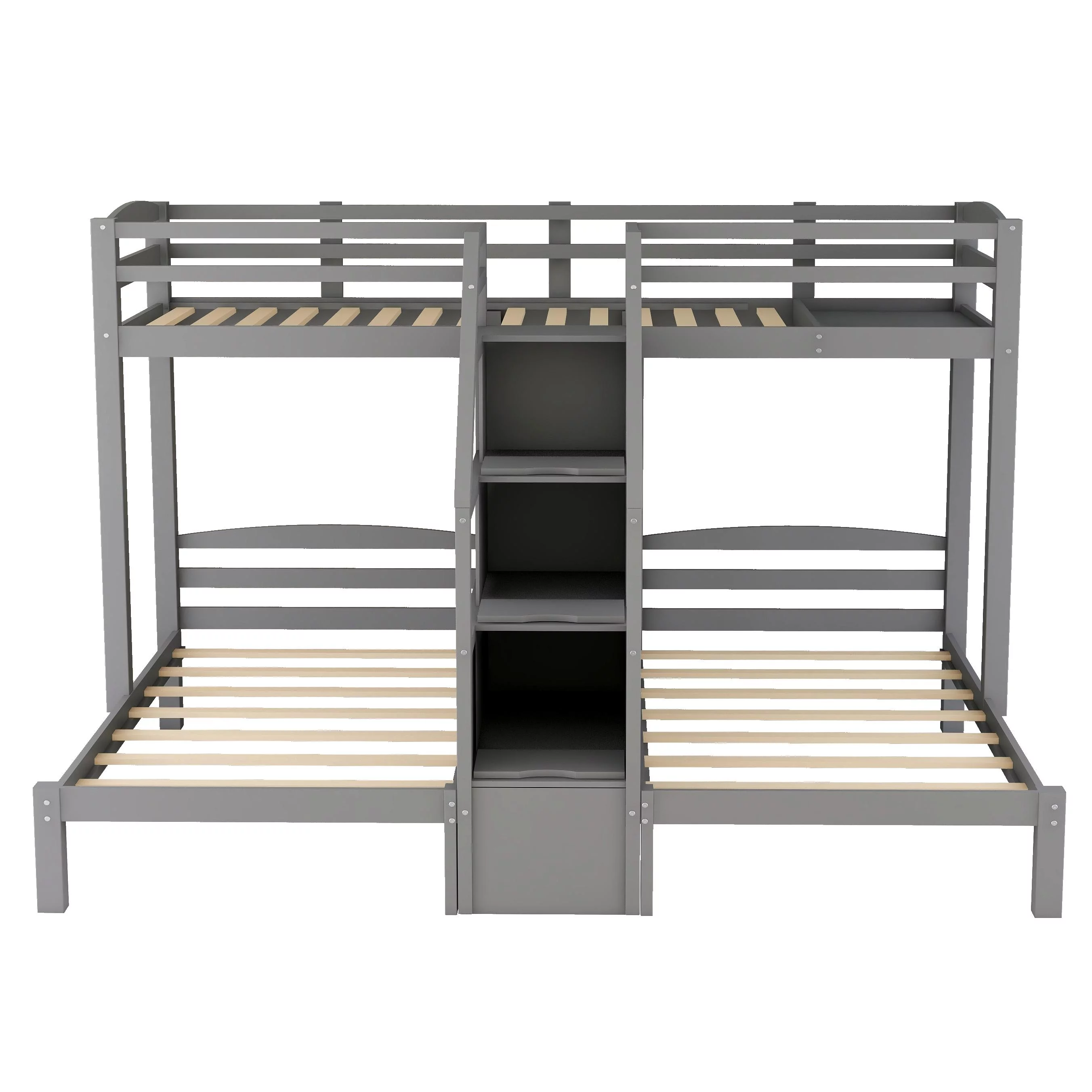Dcenta Twin over Twin & Twin Bunk Bed with Built-in Staircase and Storage Drawer,Gray