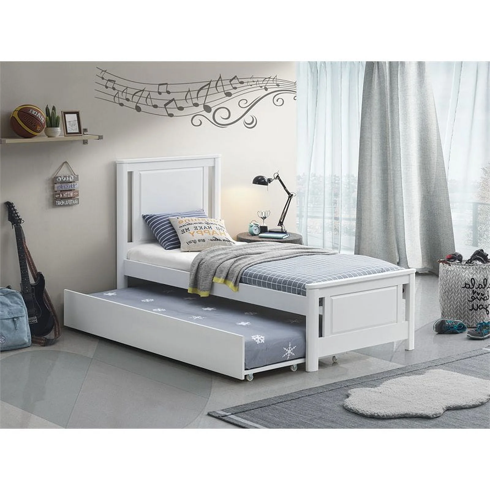 Orbelle Model 301 Modern Design Pine Solid Wood Teen Bed in White
